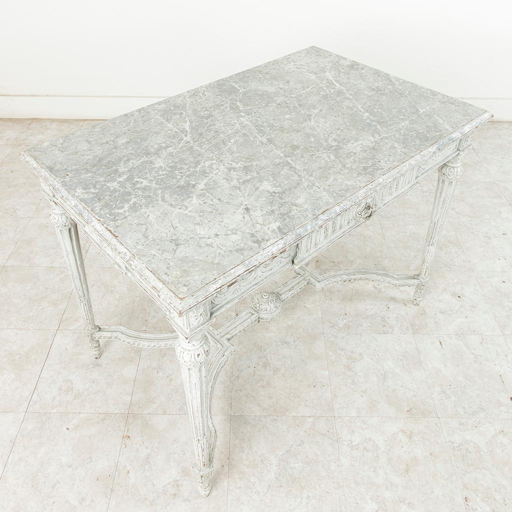 19th Century French Louis XVI Style Hand-Carved and Painted Centre Table, Desk 4