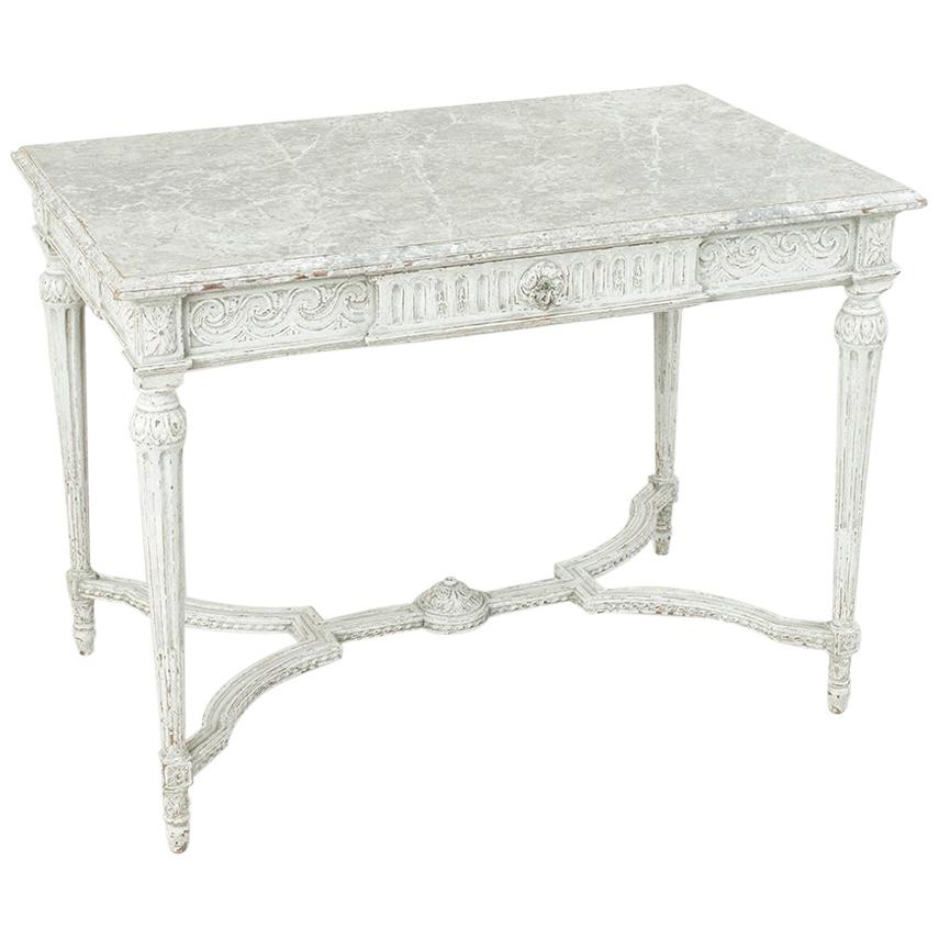 19th Century French Louis XVI Style Hand-Carved and Painted Centre Table, Desk