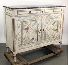 19th Century French Louis XVI Style Hand-painted Buffet with Bird Motif