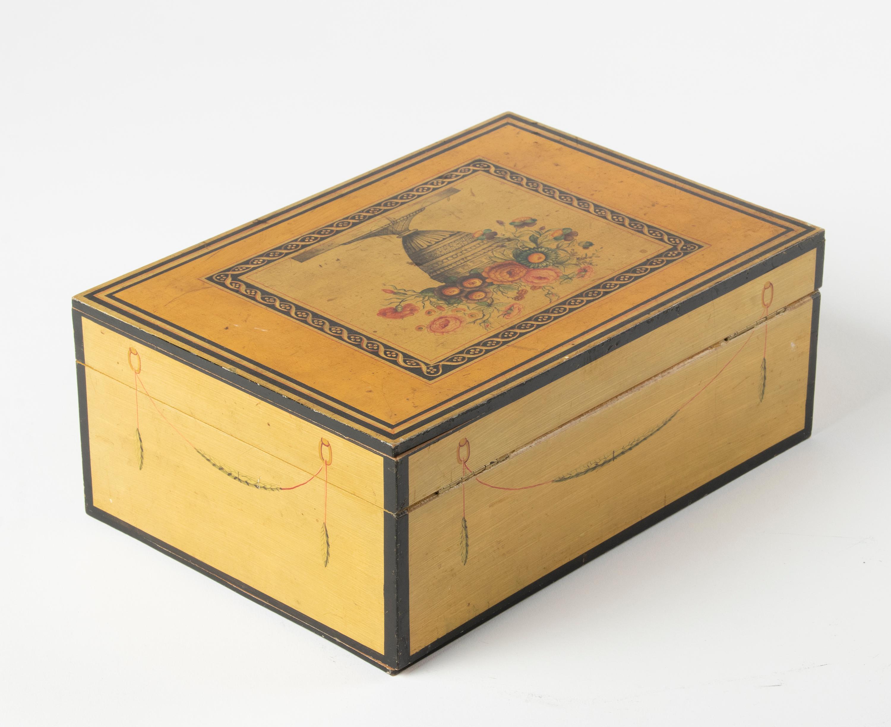 19th Century French Louis XVI Style Hand Painted Wooden Box 6