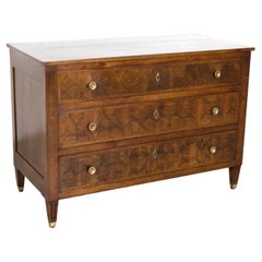 19th Century French Louis XVI Style Lyonnaise Bookmatched Burled Walnut Commode