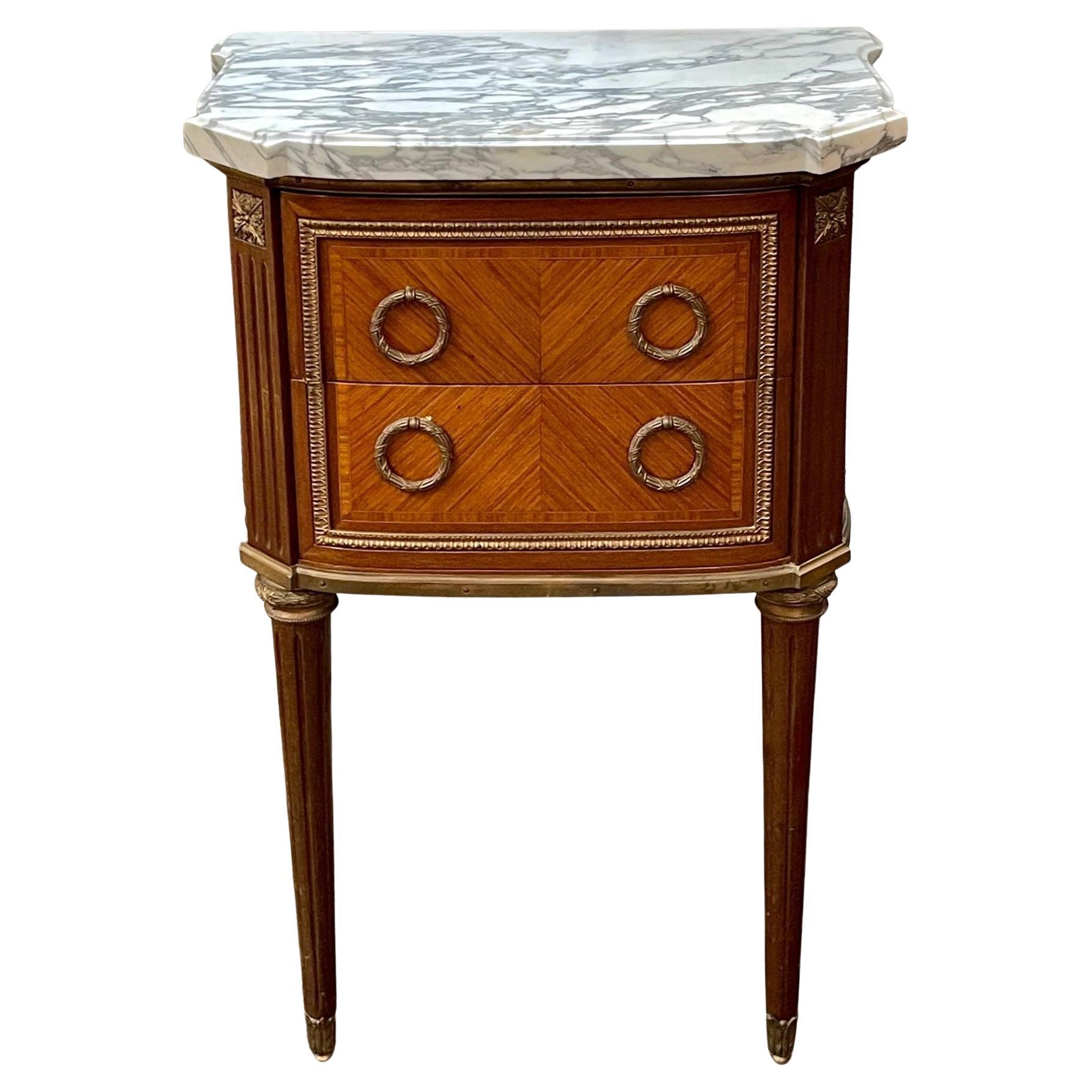 19th Century French Louis XVI Style Mahogany and Bronze Side Table For Sale