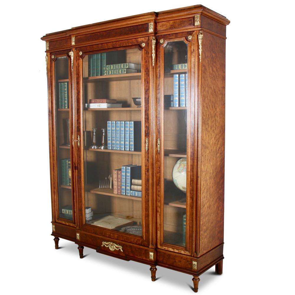 19th Century French Louis XVI Style Mahogany Bookcase Vitrine Cabinet 1