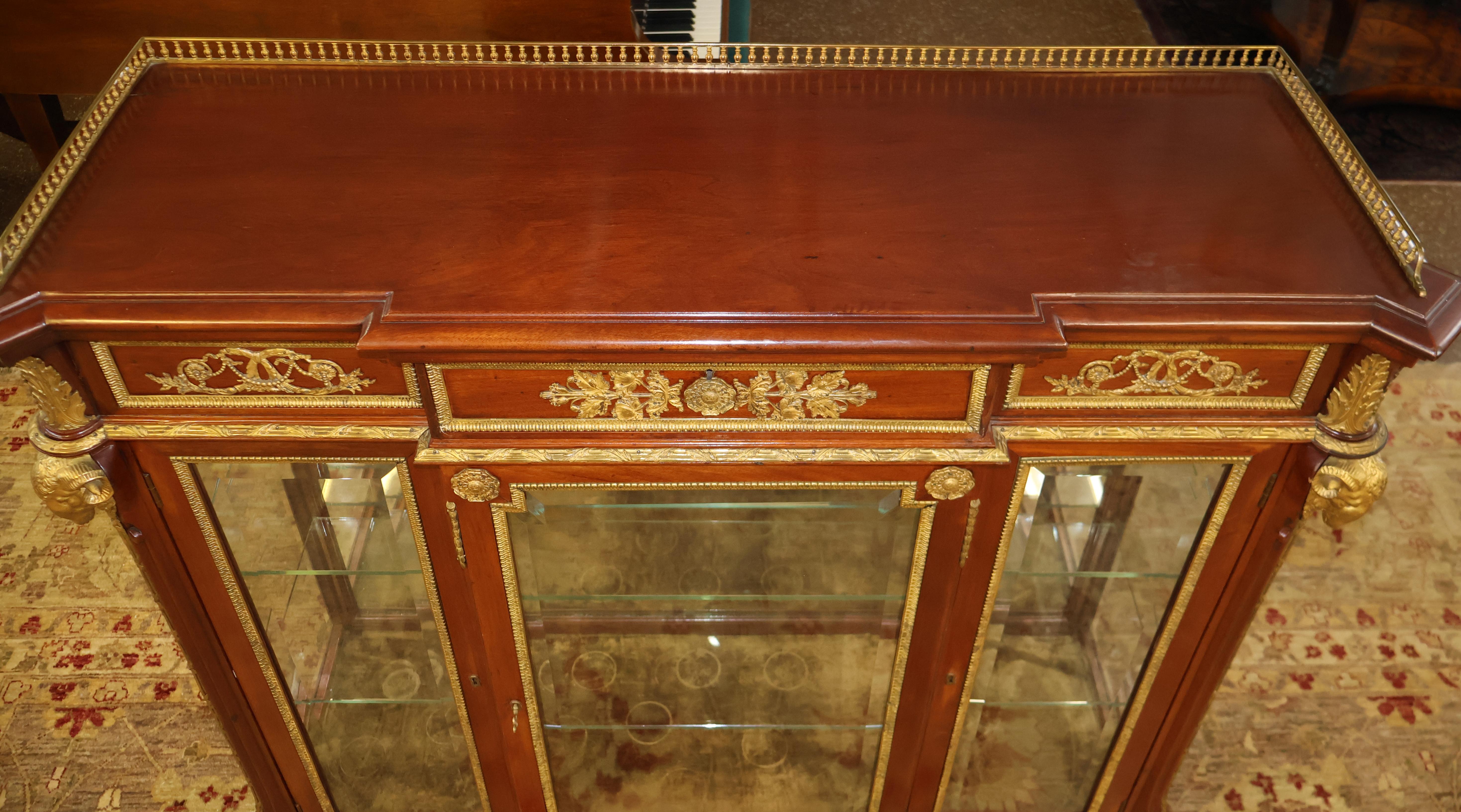 Cabinet Vitrine in stile Luigi XVI francese del XIX secolo, in mogano e bronzo in vendita 7