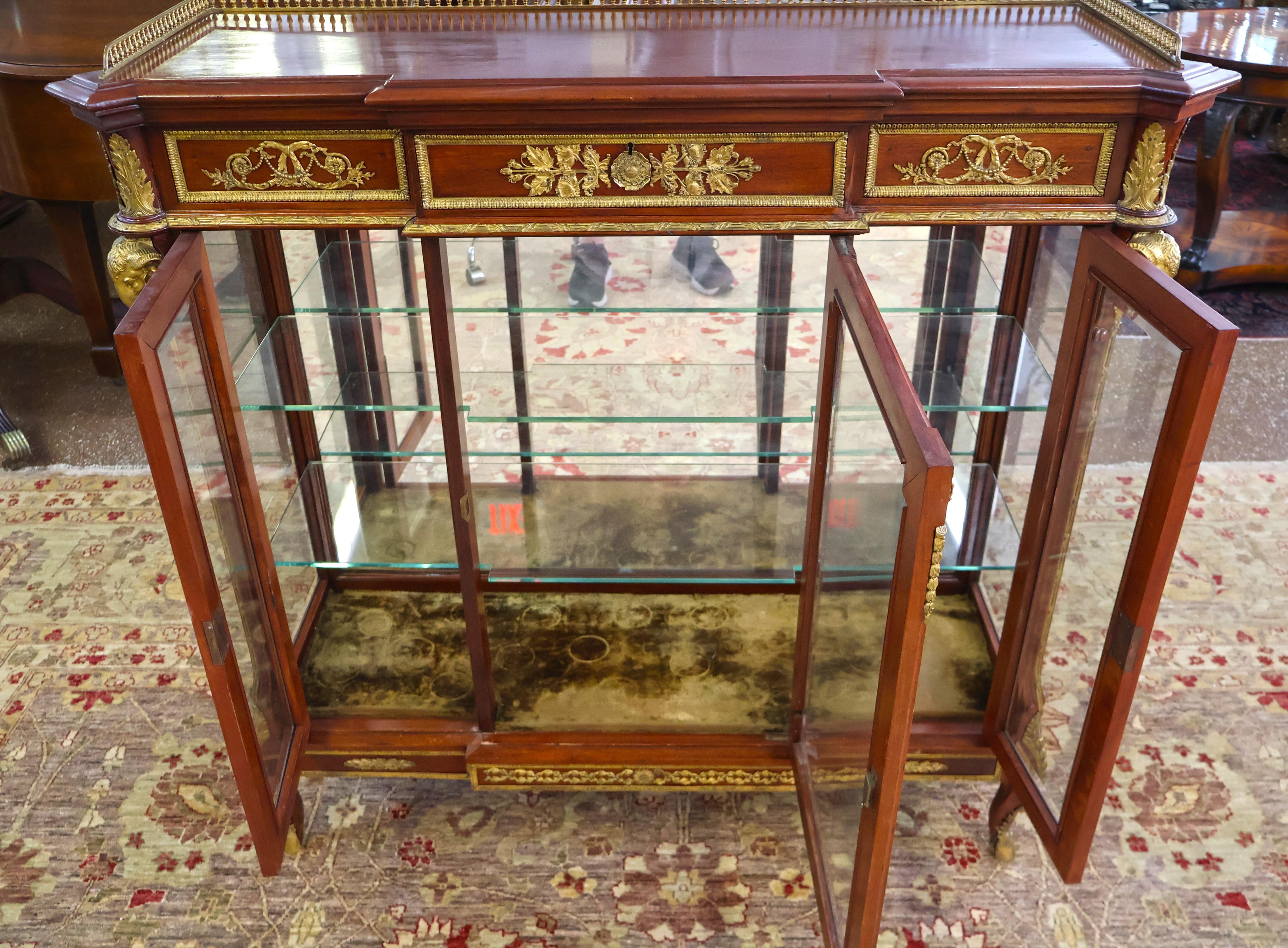 Cabinet Vitrine in stile Luigi XVI francese del XIX secolo, in mogano e bronzo in vendita 8