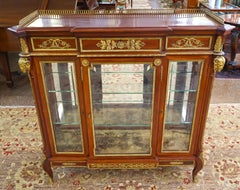 19th Century French Louis XVI Style Mahogany Bronze Mounted Cabinet Vitrine