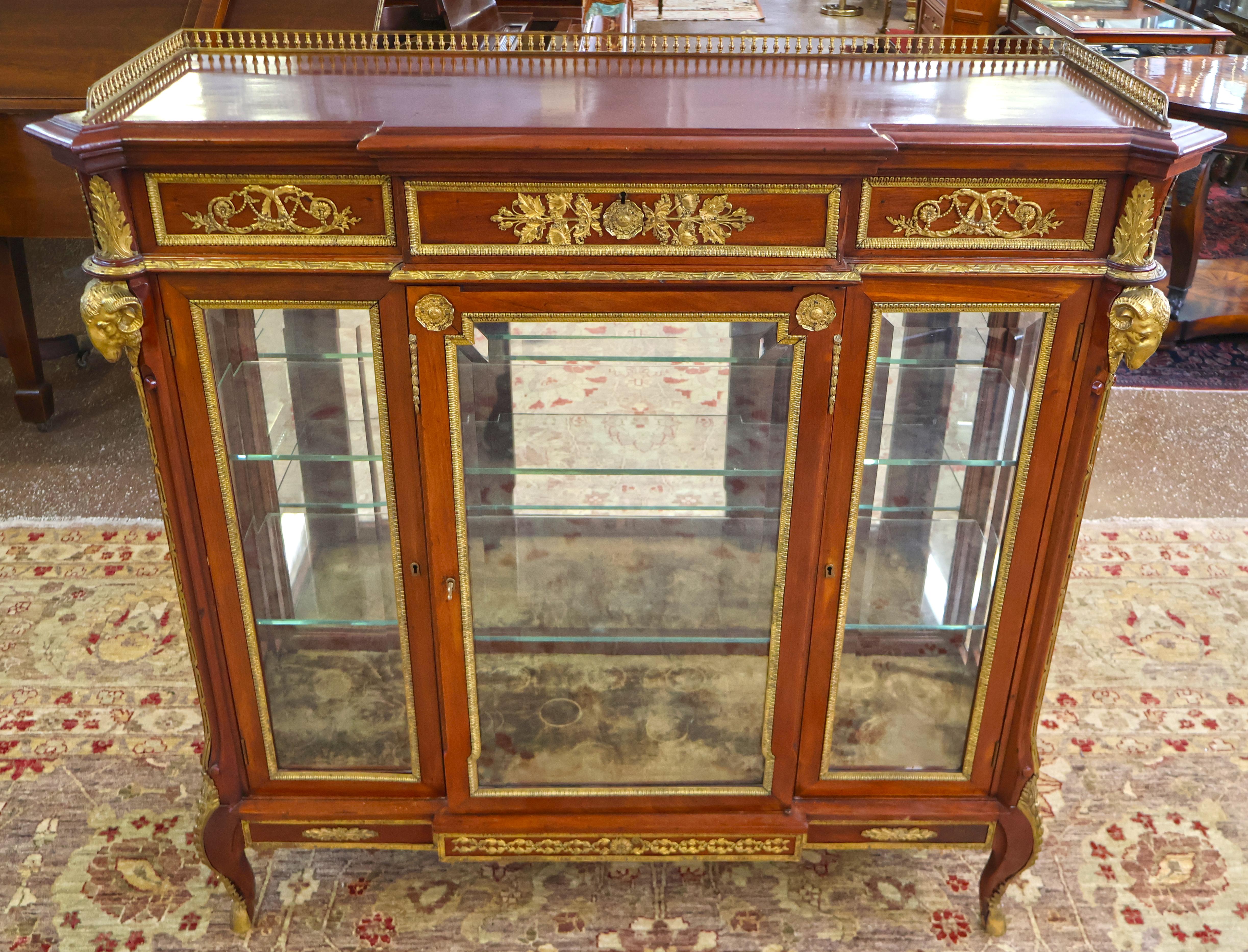 Cabinet Vitrine in stile Luigi XVI francese del XIX secolo, in mogano e bronzo In condizioni buone in vendita a Long Branch, NJ