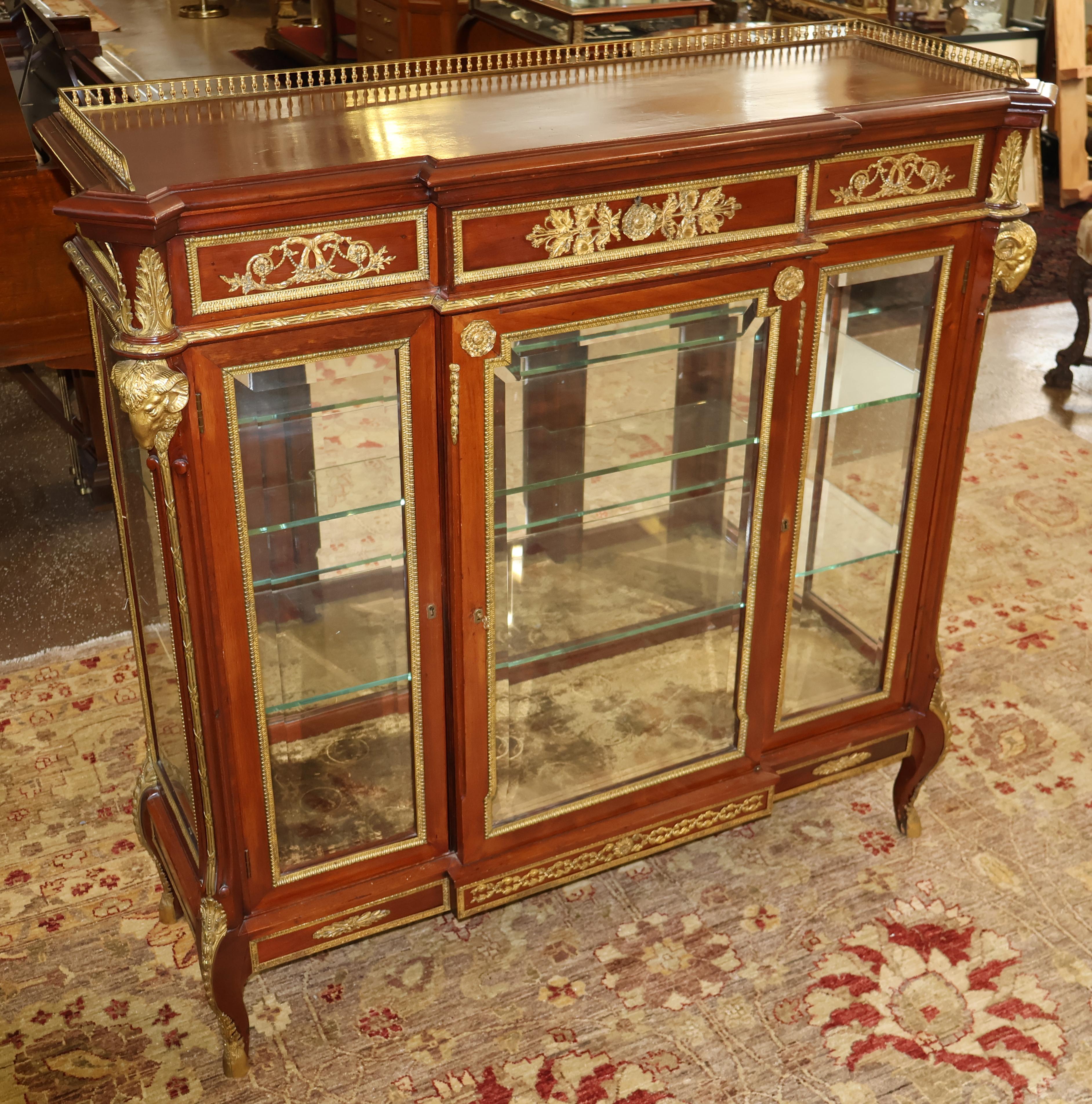 Bronzo Cabinet Vitrine in stile Luigi XVI francese del XIX secolo, in mogano e bronzo in vendita