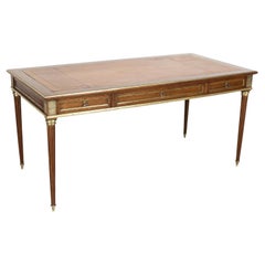 Antique 19th Century French Louis XVI Style Mahogany Bureau Plat or Desk with Ormolu Tri