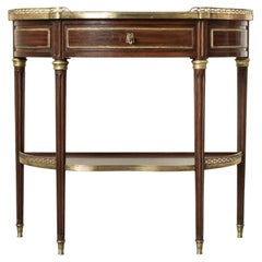 Französischer Demi-Lune-Konsolentisch aus Mahagoni im Louis-XVI.-Stil des 19. Jahrhunderts, Marmorplatte