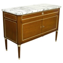 19th Century French Louis XVI Style Mahogany Dessert Buffet with Marble Top