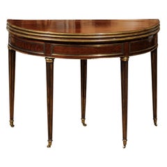 19th Century French Louis XVI Style Mahogany Game Table with Brass Accents
