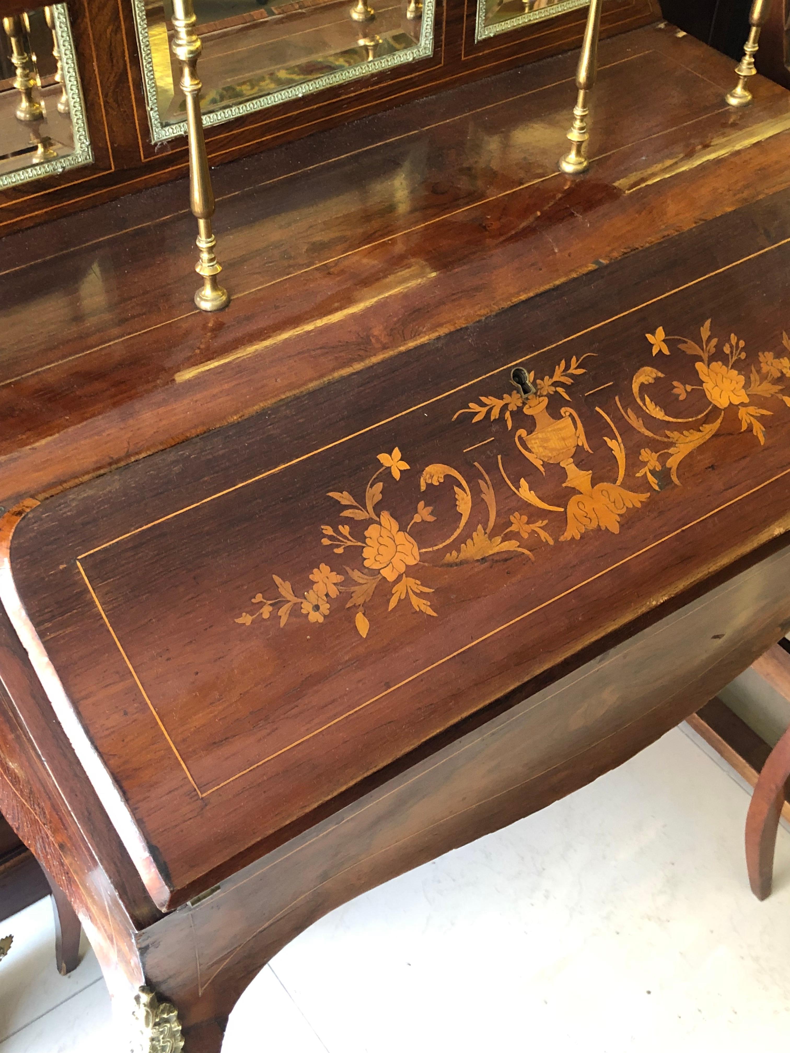 19. Jahrhundert Französisch Louis XVI Stil Mahagoni Intarsien Damen Schreibtisch Bonheur Du Jour 2