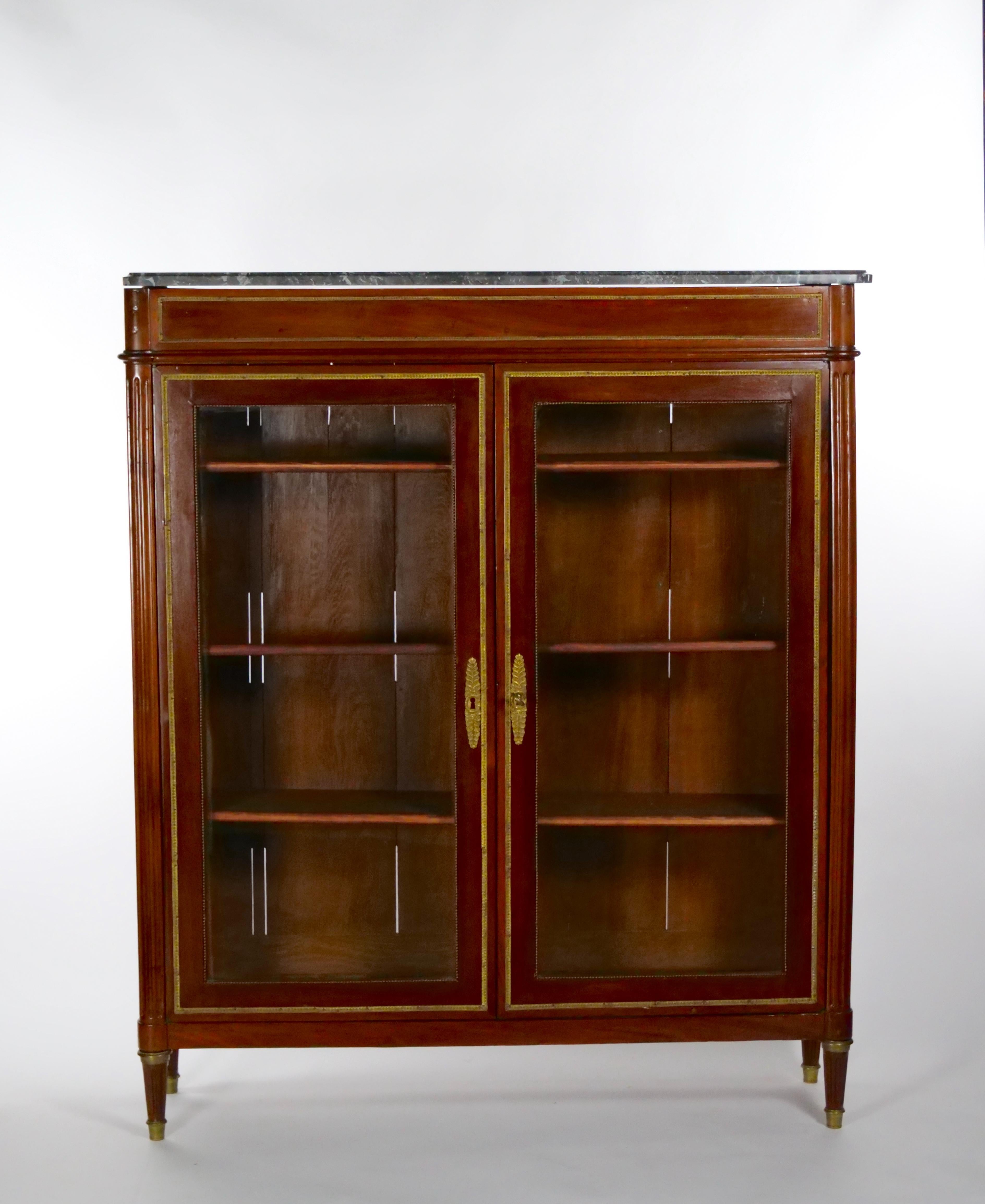 19th Century French Louis XVI Style Mahogany Marble Top Vitrine / Bookcase For Sale 12