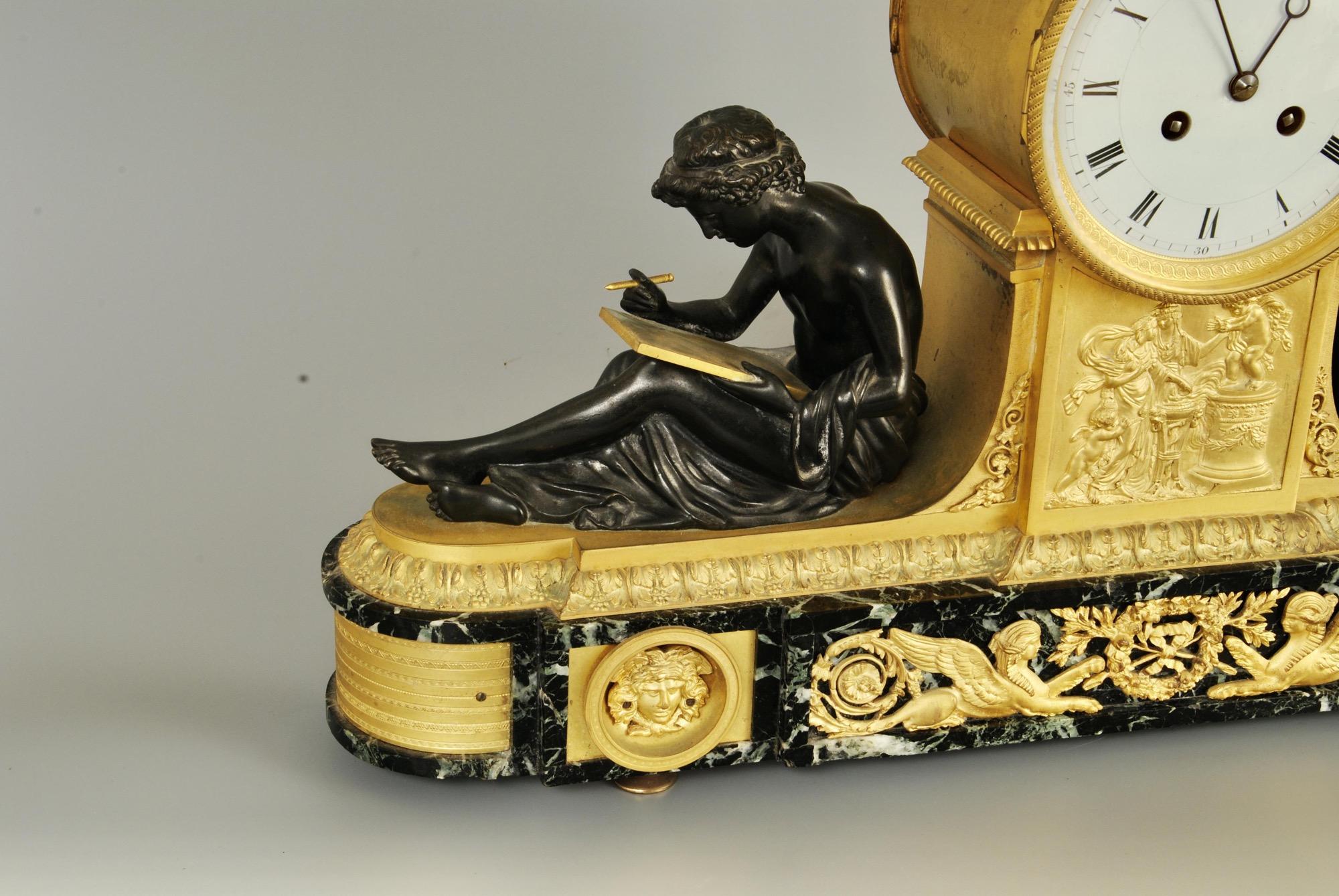 A stunning example of a 19th century French ormolu, bronze and marble mantle clock after the design by Francois Remond with the seated figures of Philosophy and Learning. The twin fusee movement with a 1855 medal stamp
Provenance with a private