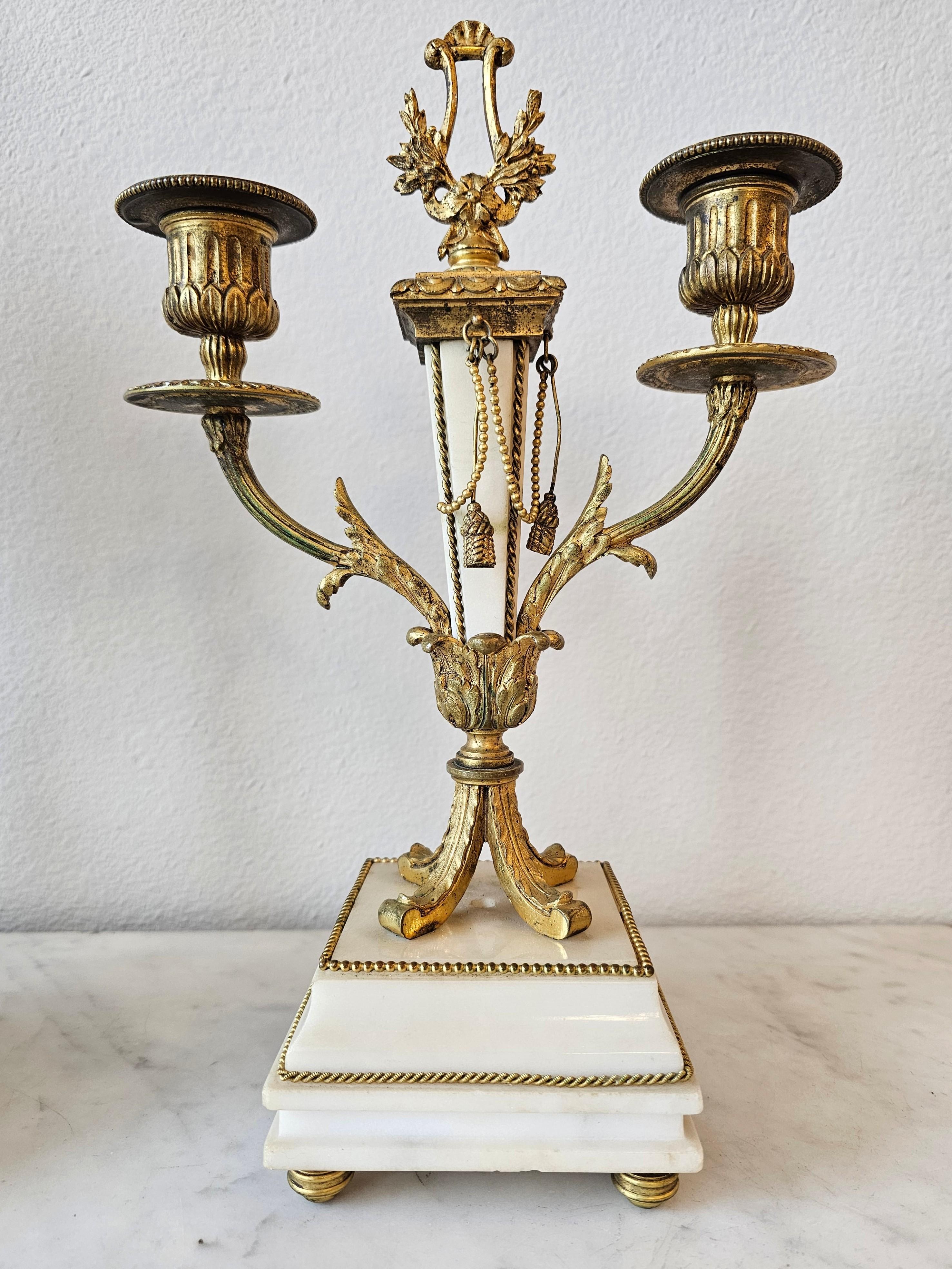 19th Century French Louis XVI Style Mantle Clock Garniture Set For Sale 7