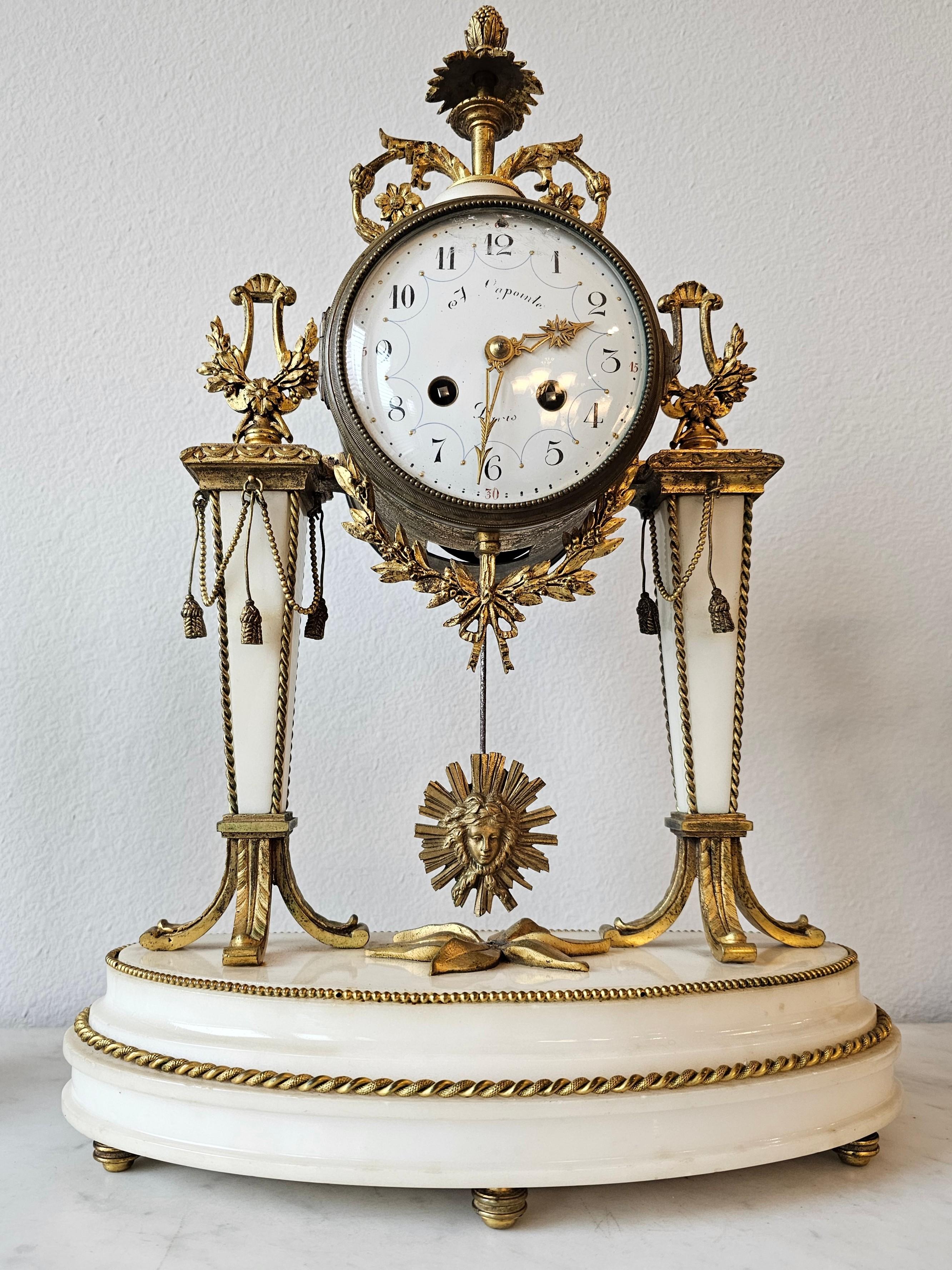 Bronze 19th Century French Louis XVI Style Mantle Clock Garniture Set For Sale