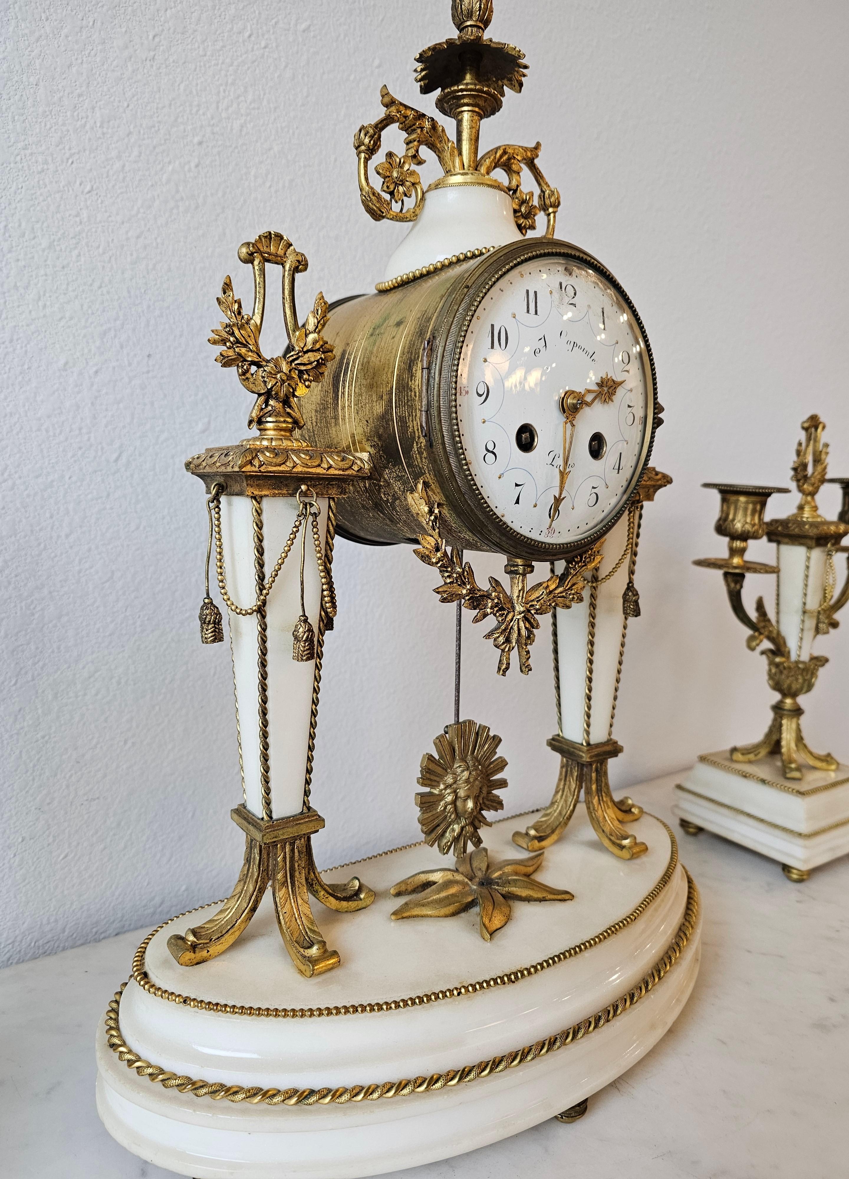 19th Century French Louis XVI Style Mantle Clock Garniture Set For Sale 1