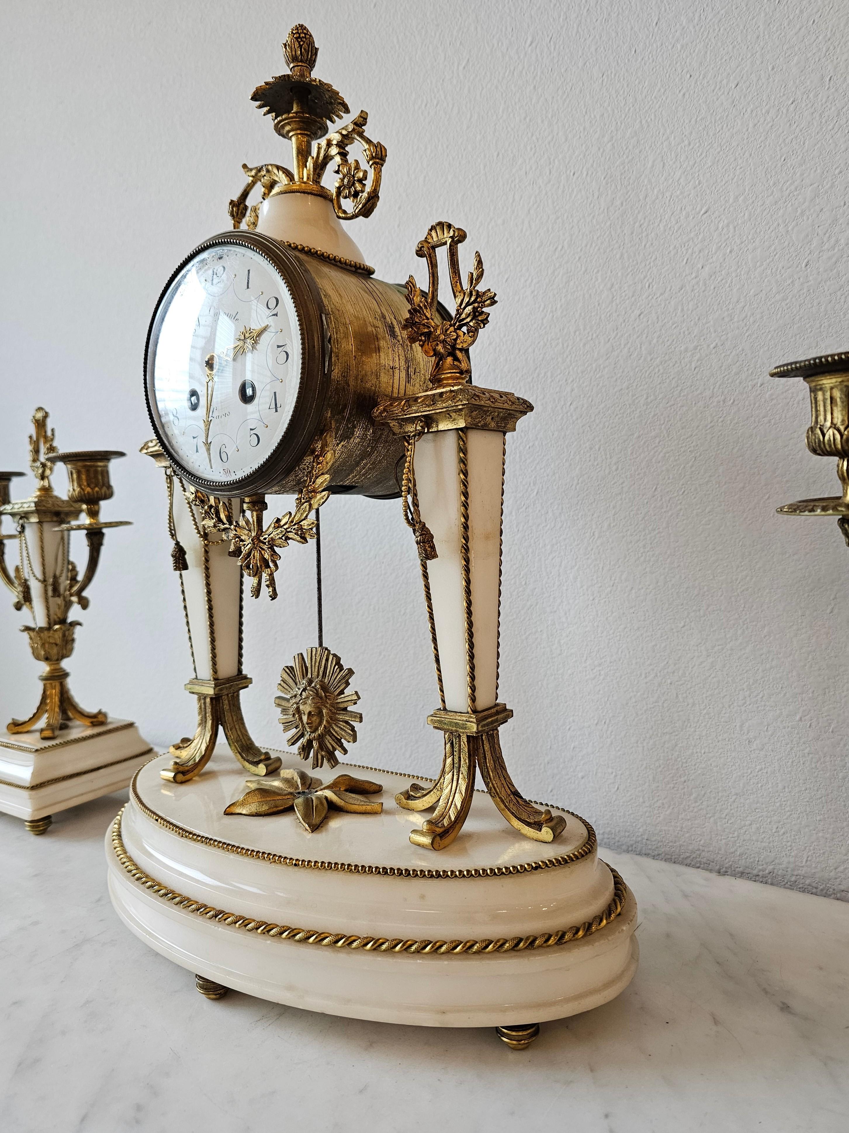 19th Century French Louis XVI Style Mantle Clock Garniture Set For Sale 2