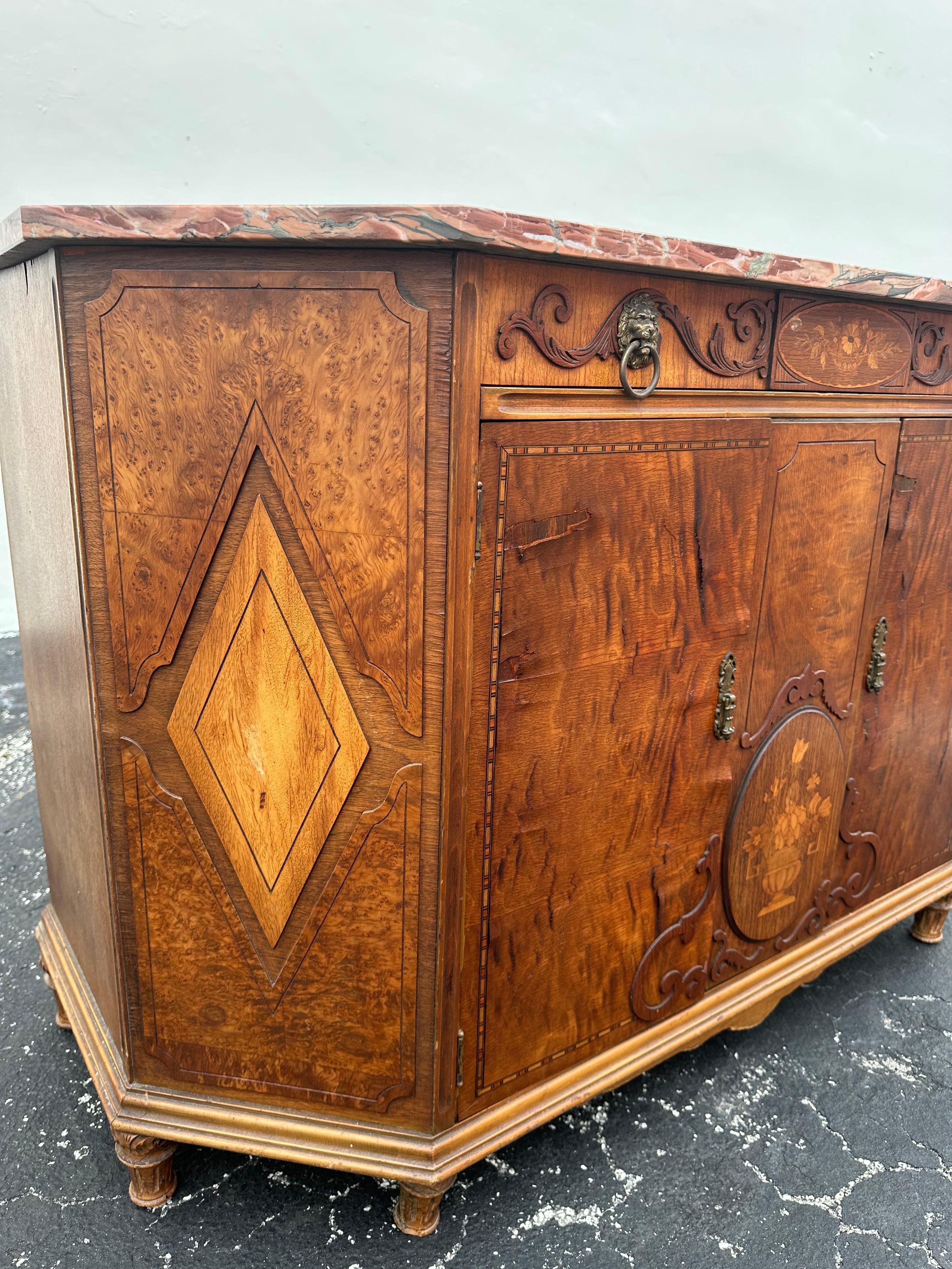 Credenza francese del XIX secolo in stile Luigi XVI con intarsio in marmo, set di 2 in vendita 5