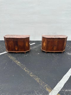 19th Century French Louis XVI Style Marble Marquetry Sideboard , Set of 2