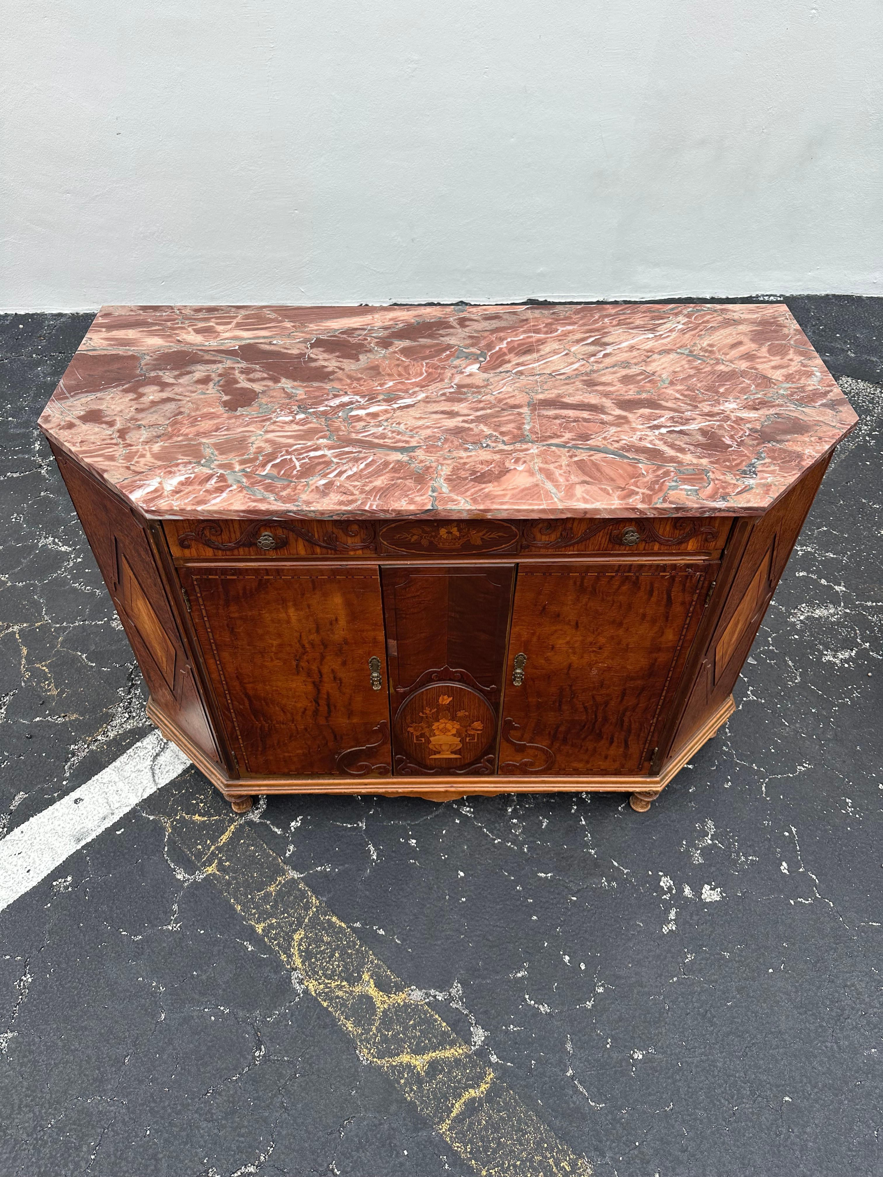 Credenza francese del XIX secolo in stile Luigi XVI con intarsio in marmo, set di 2 in vendita 2