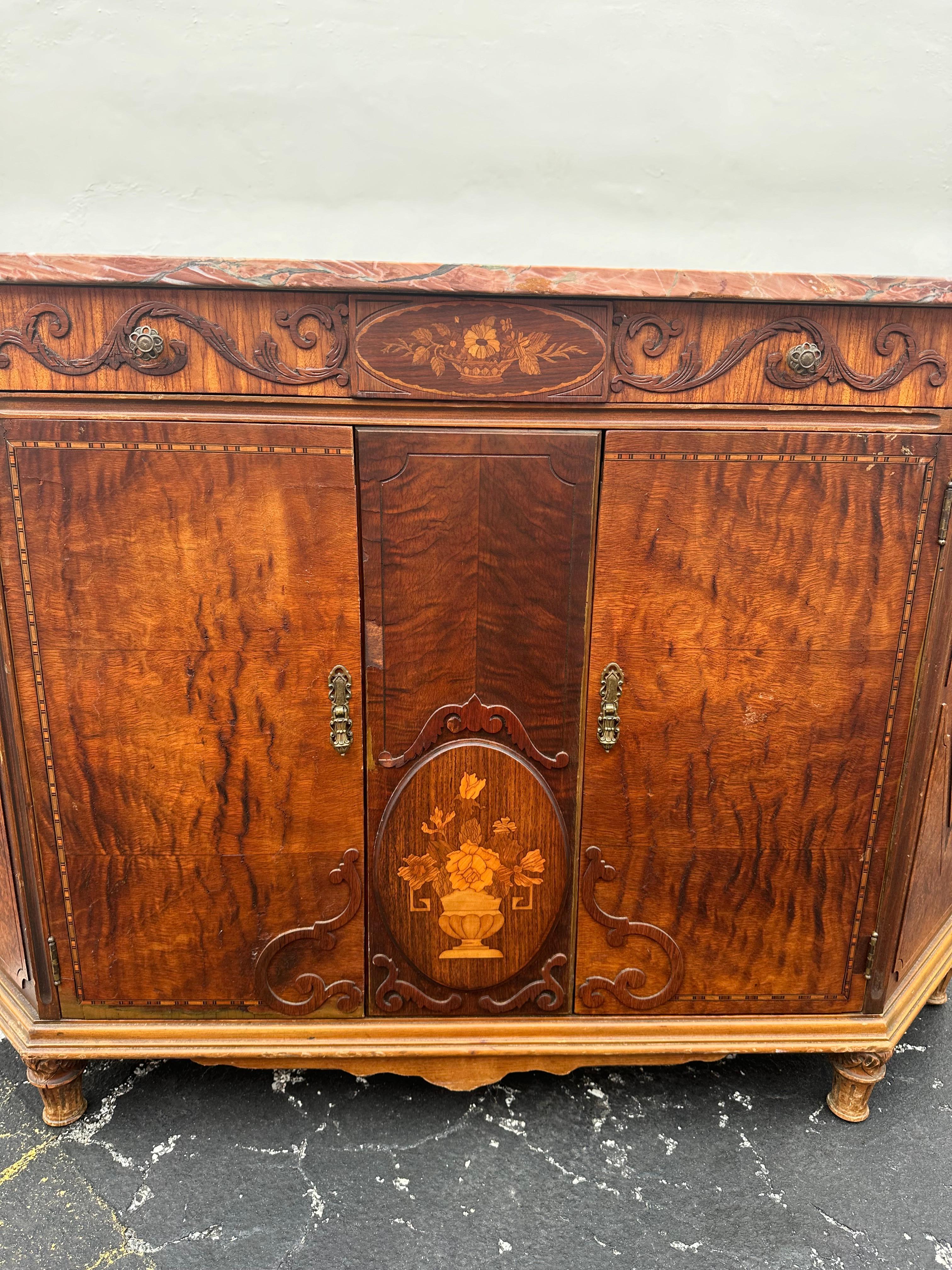 Credenza francese del XIX secolo in stile Luigi XVI con intarsio in marmo, set di 2 in vendita 4