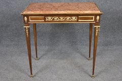19th Century French Louis XVI Style Marble Top Writing Table with Bronze Mounts