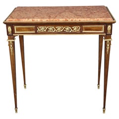 19th Century French Louis XVI Style Marble Top Writing Table with Bronze Mounts