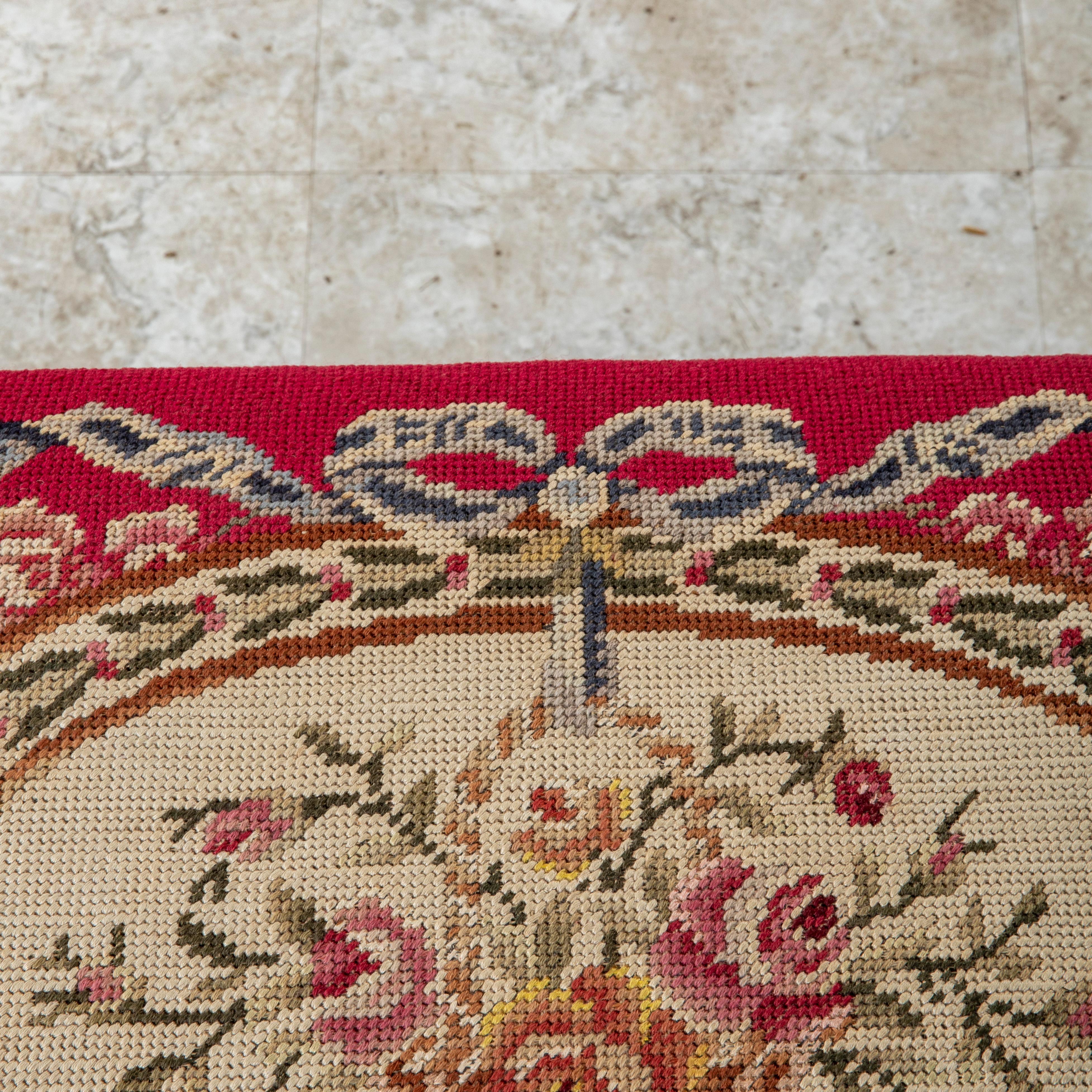 19th Century French Louis XVI Style Marquetry Bench, Banquette, Needlepoint 5
