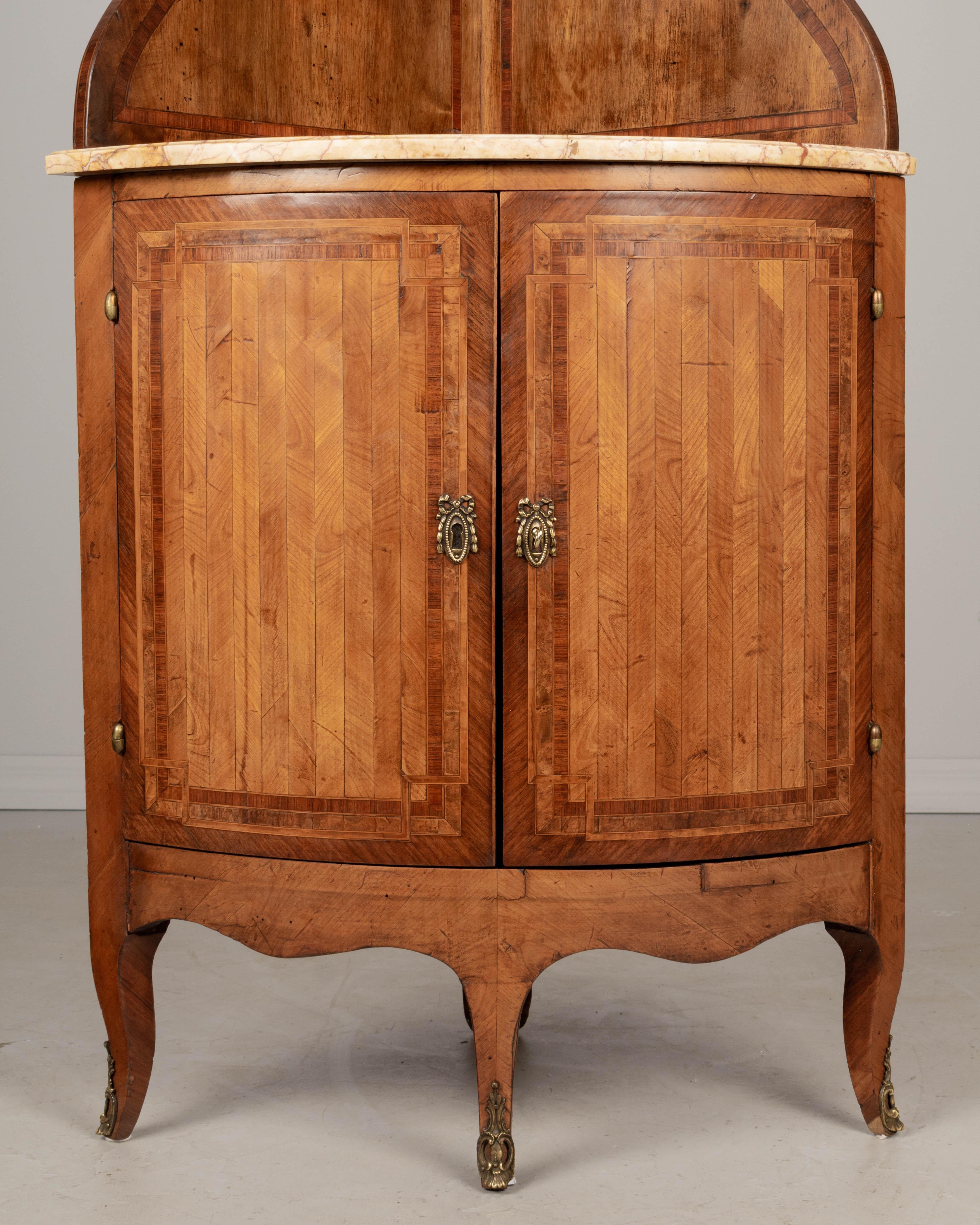 19th Century French Louis XVI Style Marquetry Corner Cabinet For Sale 1