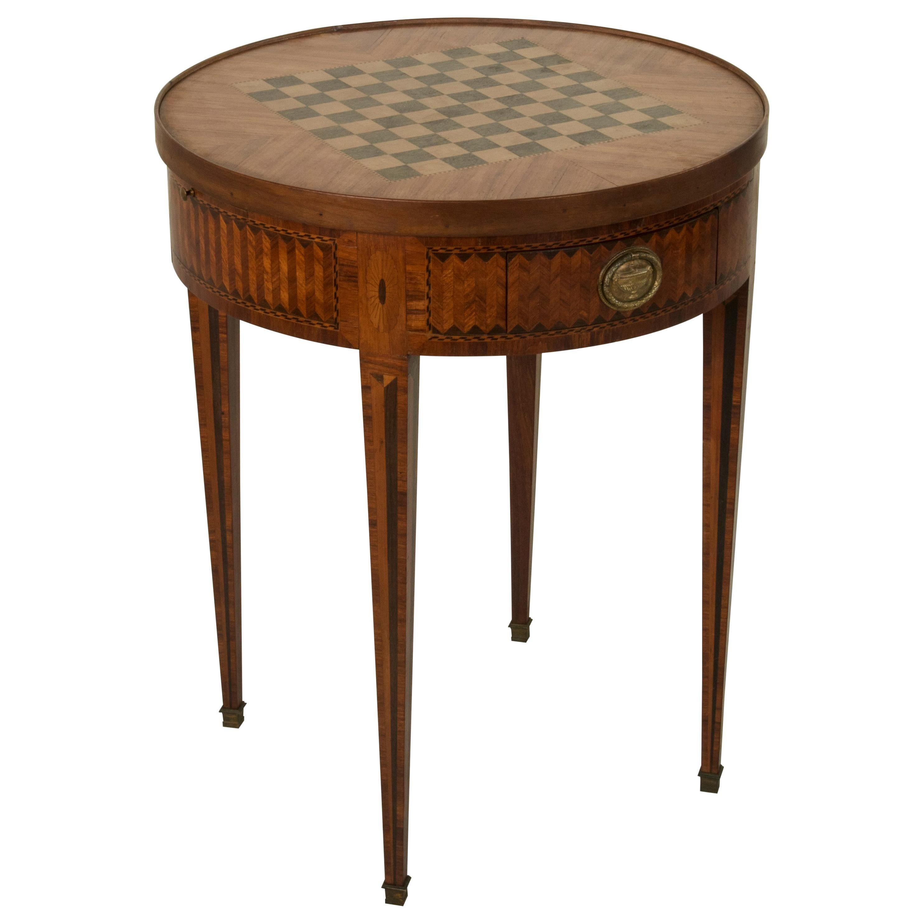 19th Century French Louis XVI Style Marquetry Game Table, Reversible Top