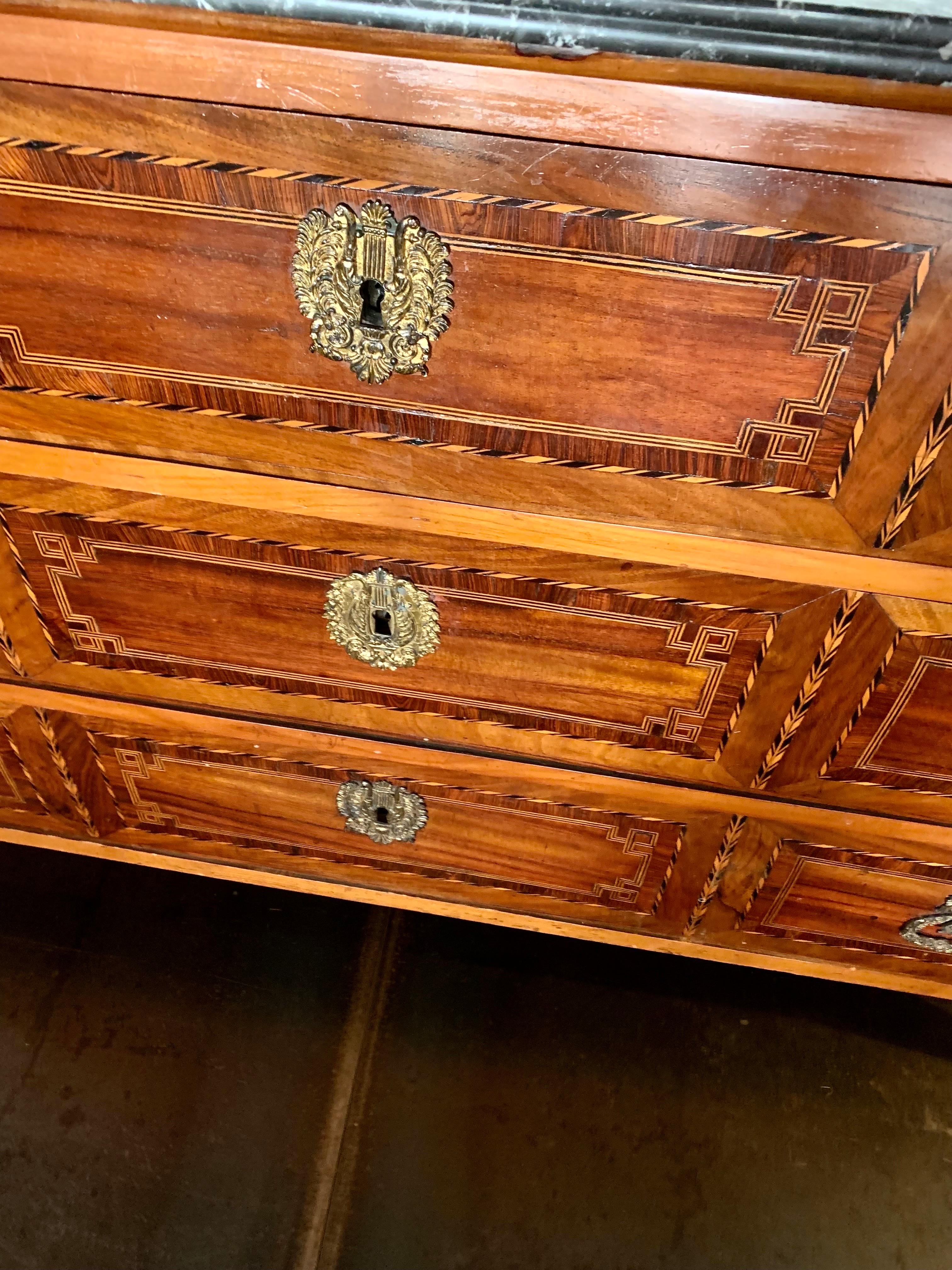 19th Century French Louis XVI Style Marquetry Walnut Commode Chest of Drawers For Sale 6