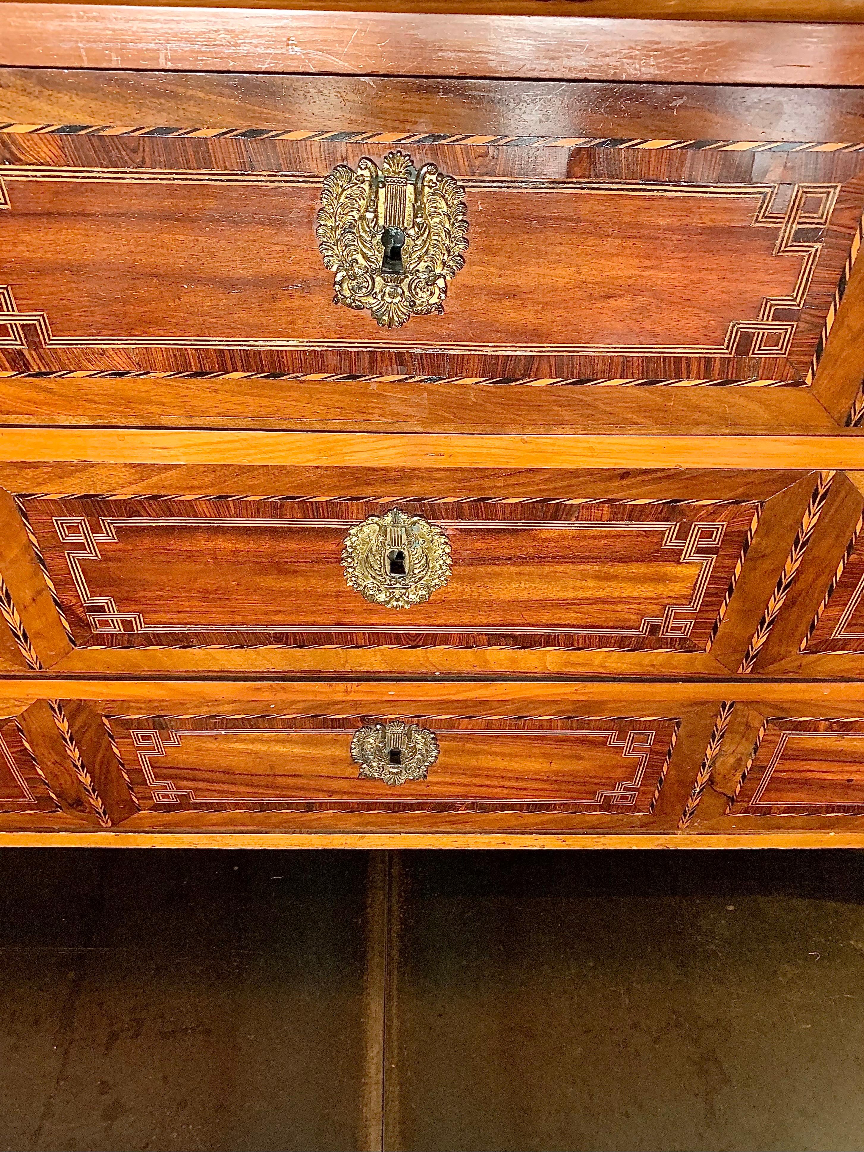 19th Century French Louis XVI Style Marquetry Walnut Commode Chest of Drawers For Sale 8