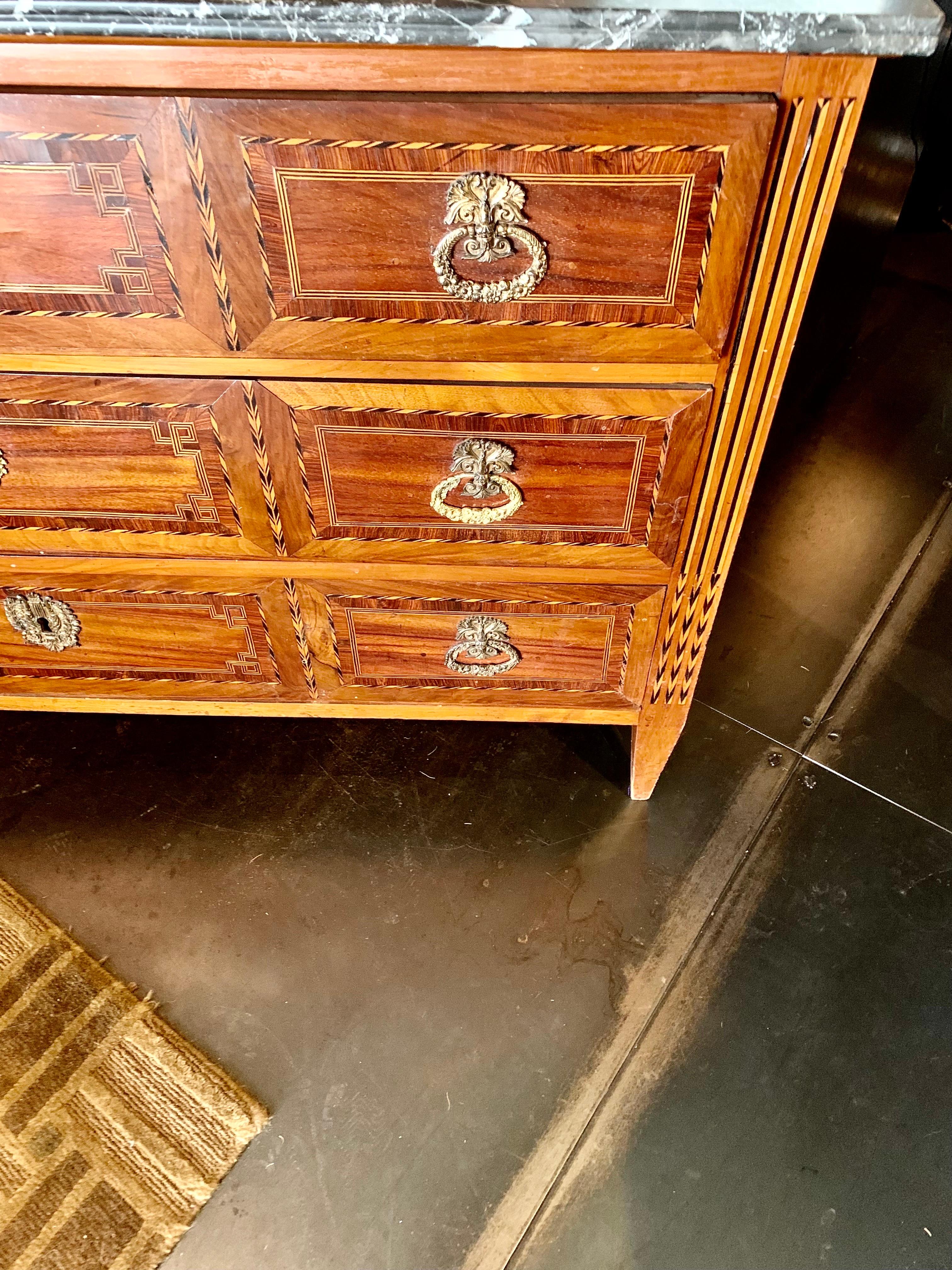 19th Century French Louis XVI Style Marquetry Walnut Commode Chest of Drawers For Sale 16