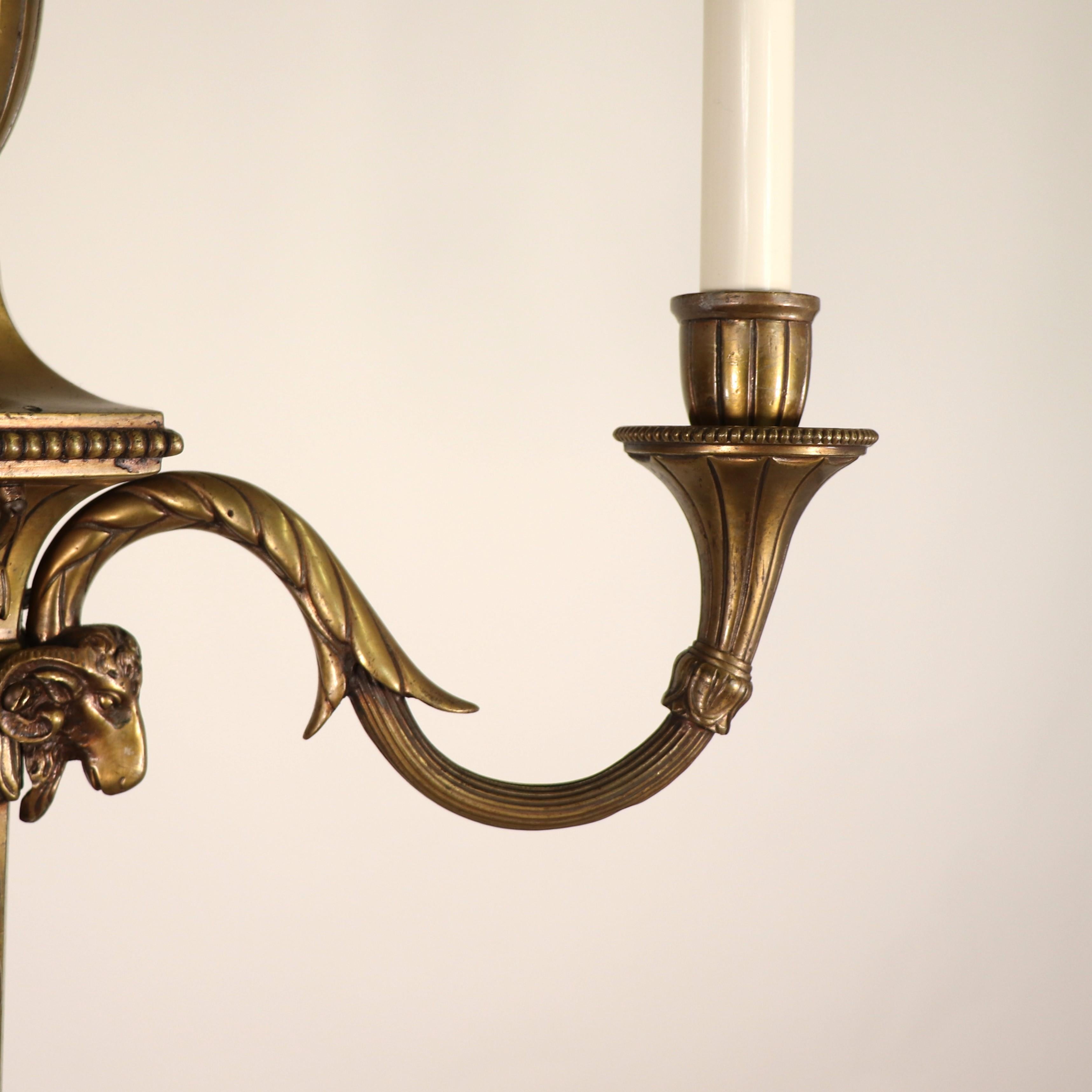 19th Century French Louis XVI Style Neoclassical Bronze Flambeau Chandelier For Sale 7