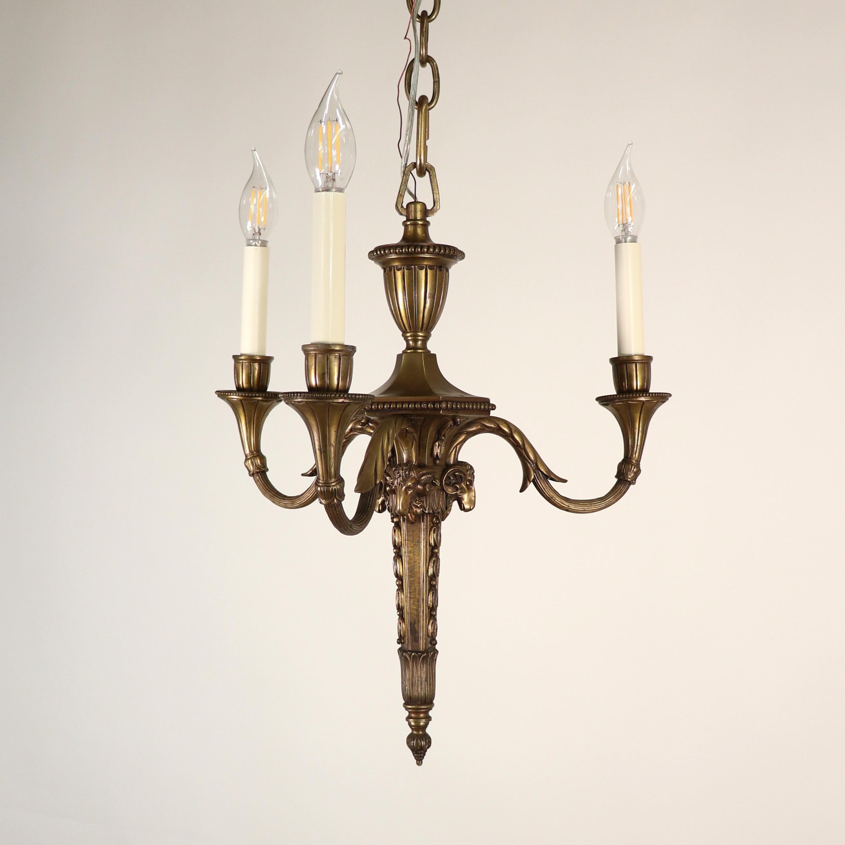 19th Century French Louis XVI Style Neoclassical Bronze Flambeau Chandelier For Sale 1