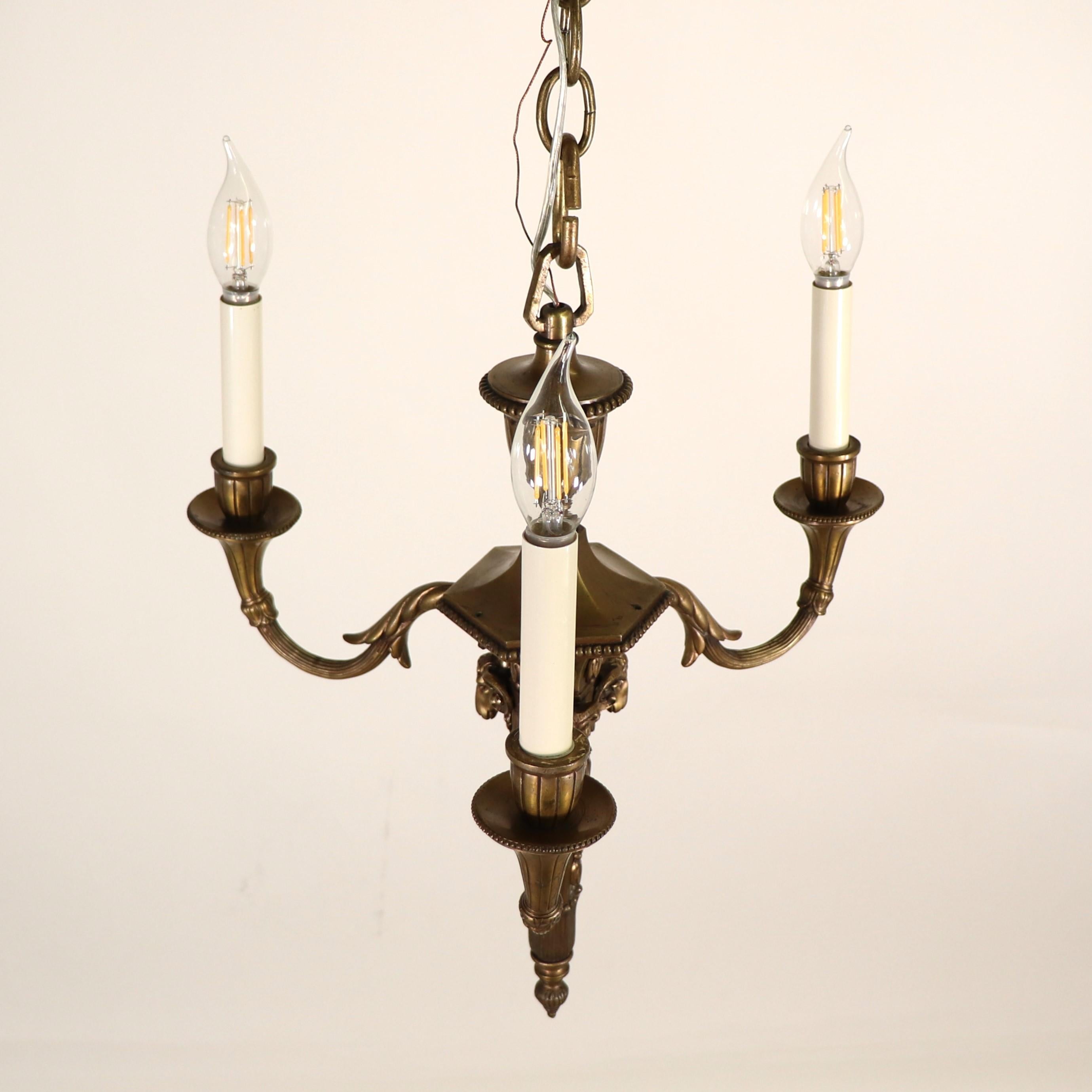 19th Century French Louis XVI Style Neoclassical Bronze Flambeau Chandelier For Sale 2