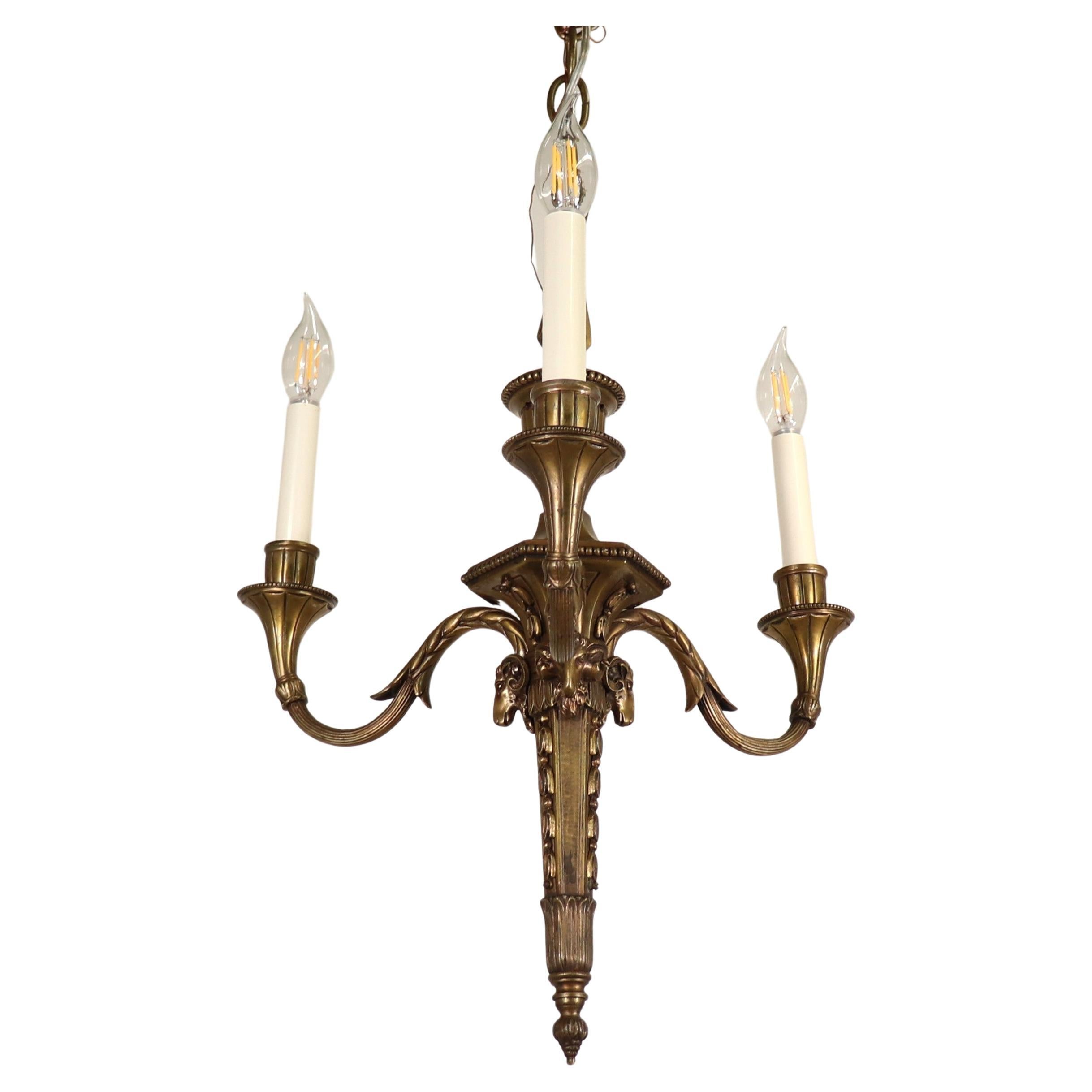 19th Century French Louis XVI Style Neoclassical Bronze Flambeau Chandelier For Sale