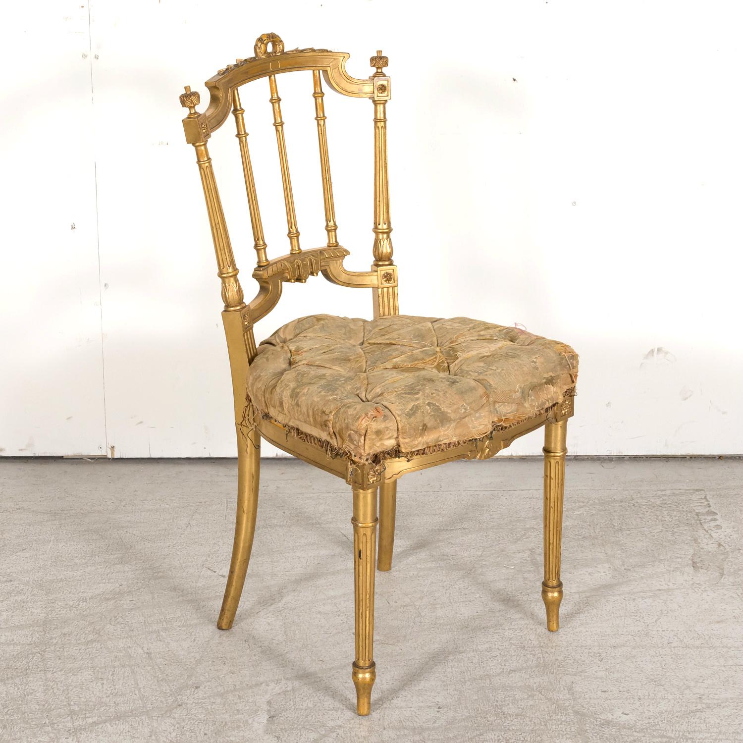  19th Century French Louis XVI Style Neoclassical Gilded Opera Chairs, 4 Avail For Sale 6