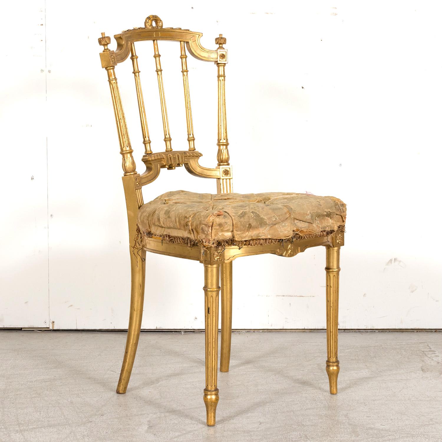  19th Century French Louis XVI Style Neoclassical Gilded Opera Chairs, 4 Avail For Sale 7