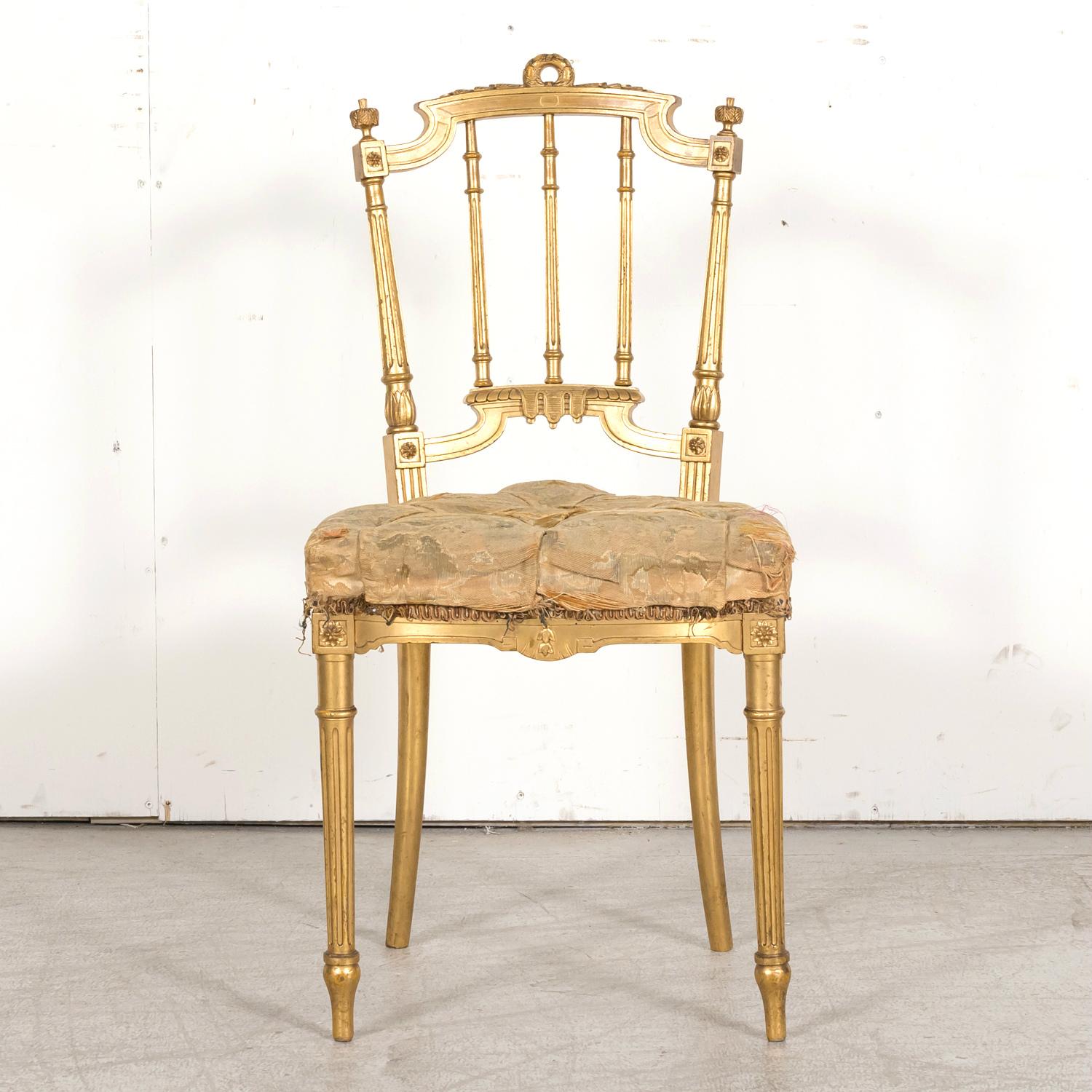  19th Century French Louis XVI Style Neoclassical Gilded Opera Chairs, 4 Avail In Good Condition For Sale In Birmingham, AL