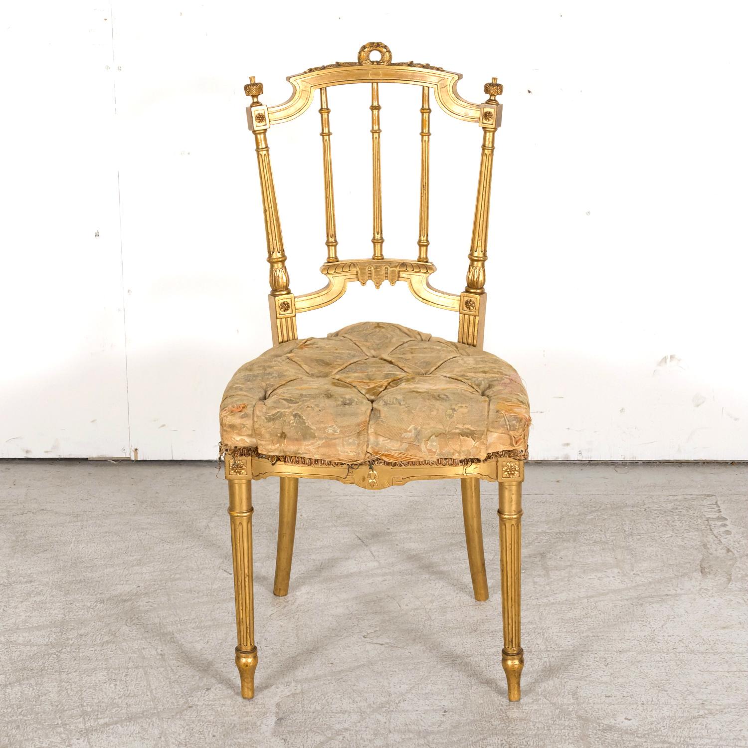 Mid-19th Century  19th Century French Louis XVI Style Neoclassical Gilded Opera Chairs, 4 Avail For Sale