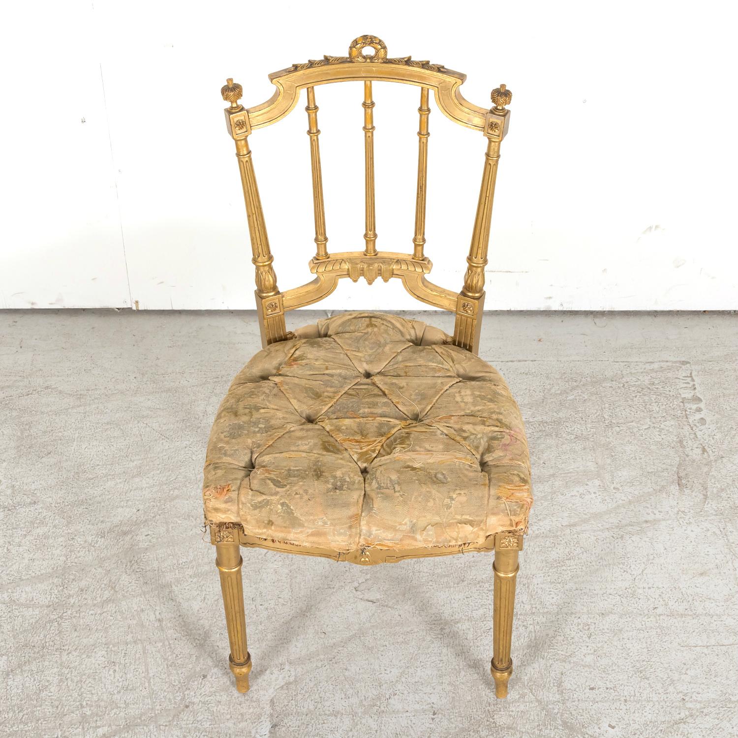 Giltwood  19th Century French Louis XVI Style Neoclassical Gilded Opera Chairs, 4 Avail For Sale