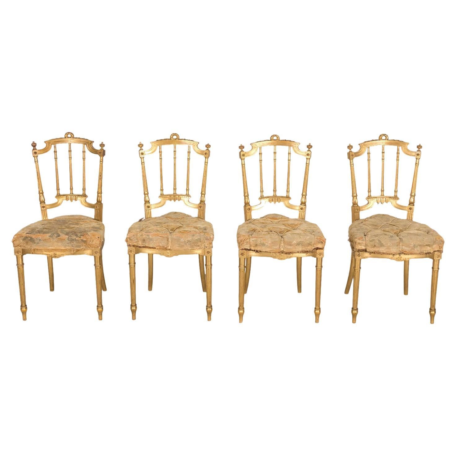  19th Century French Louis XVI Style Neoclassical Gilded Opera Chairs, 4 Avail For Sale