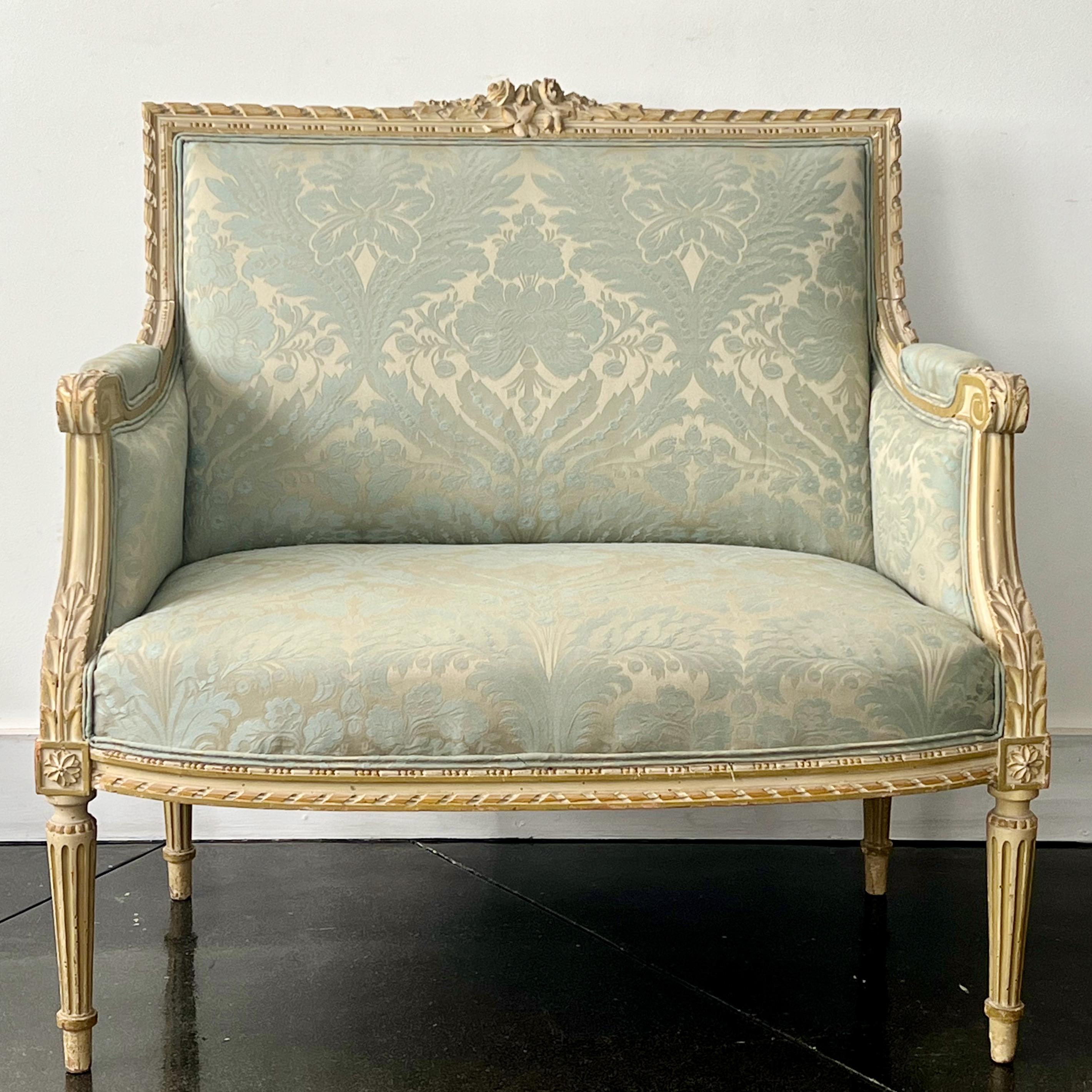 Hand-Carved 19th Century French Louis XVI Style Oversized Bergere Marquise Armchair For Sale
