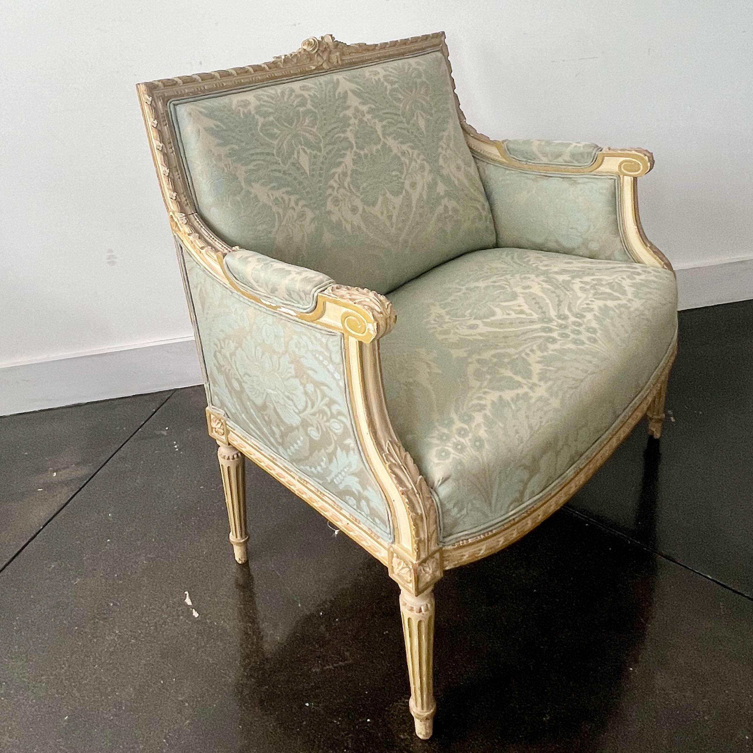 Fabric 19th Century French Louis XVI Style Oversized Bergere Marquise Armchair For Sale