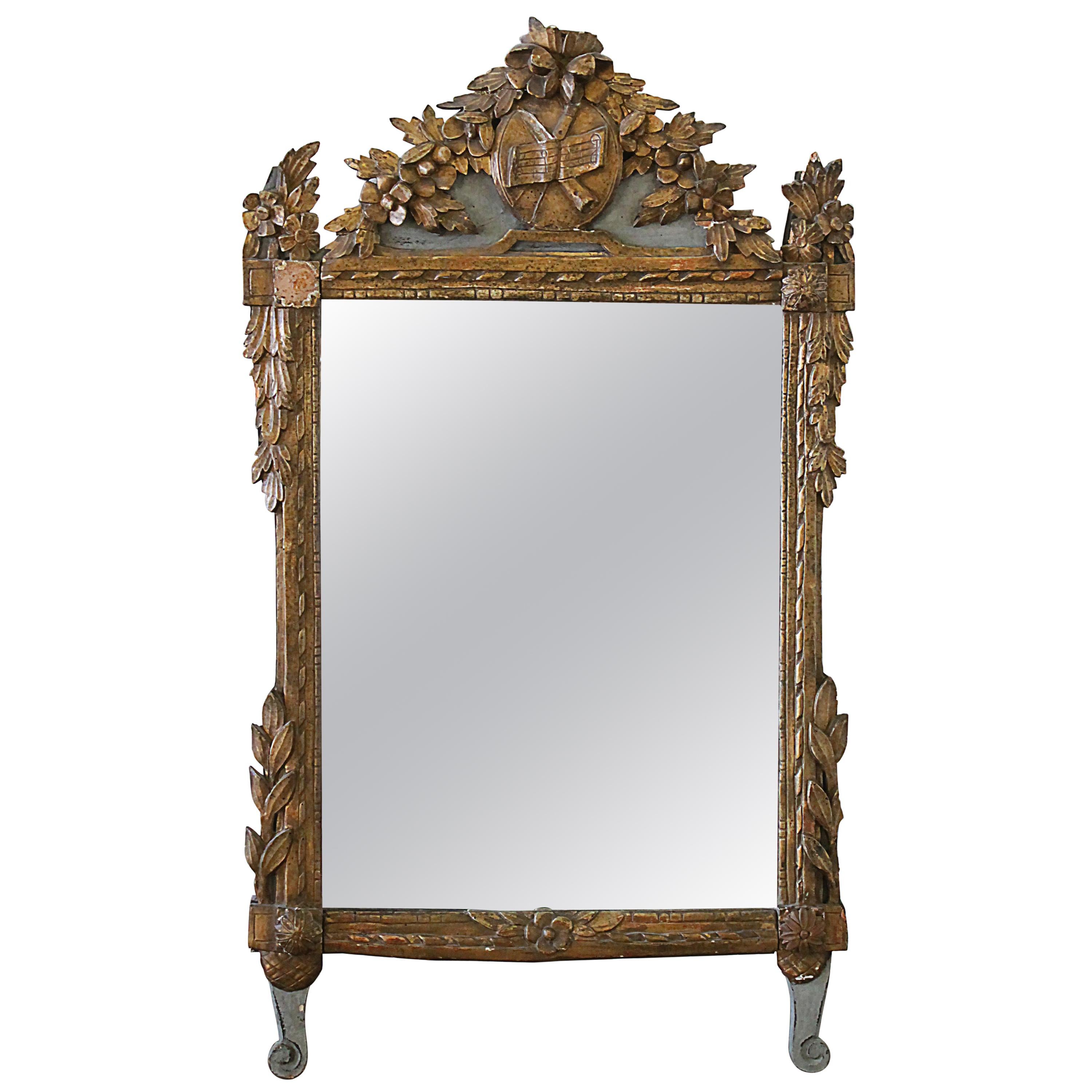 19th Century French Louis XVI Style Painted and Giltwood Mirror