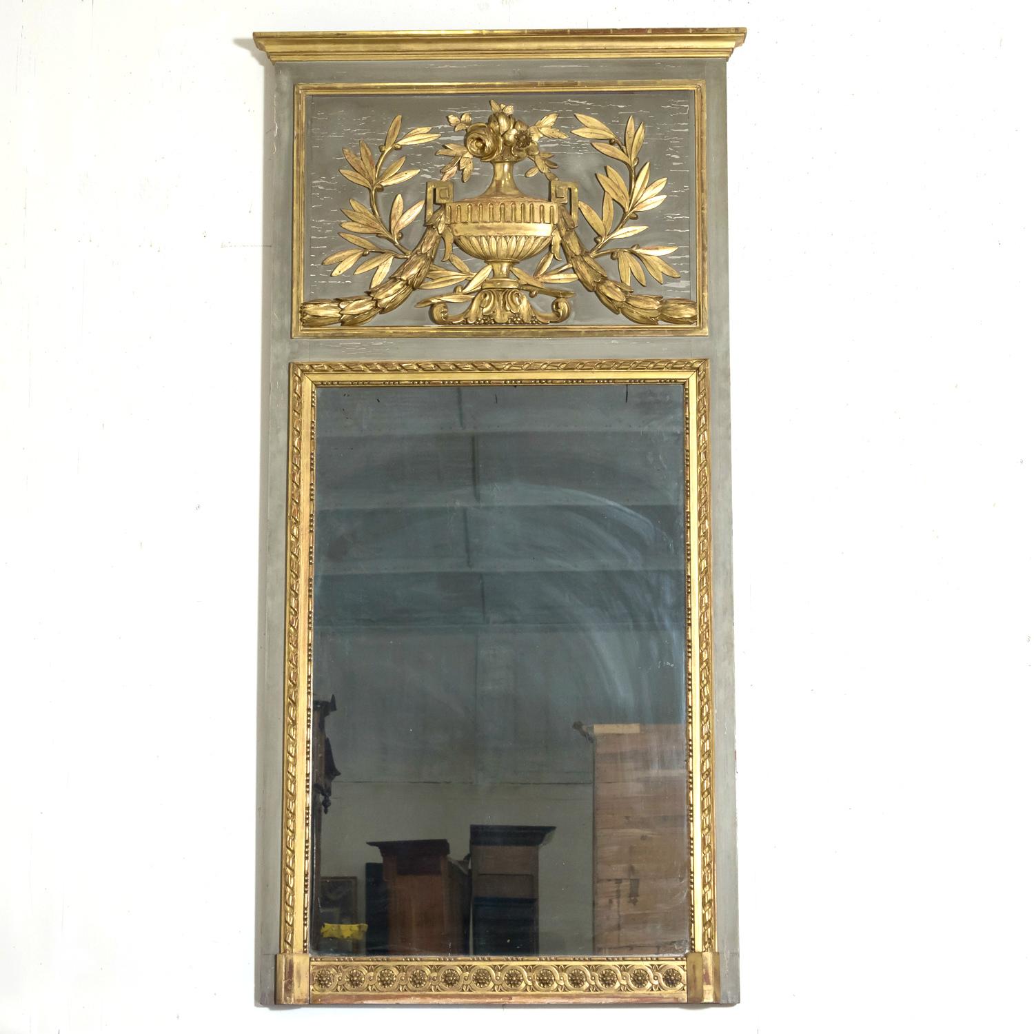 19th Century French Louis XVI Style Painted and Parcel Gilt Trumeau Mirror 5
