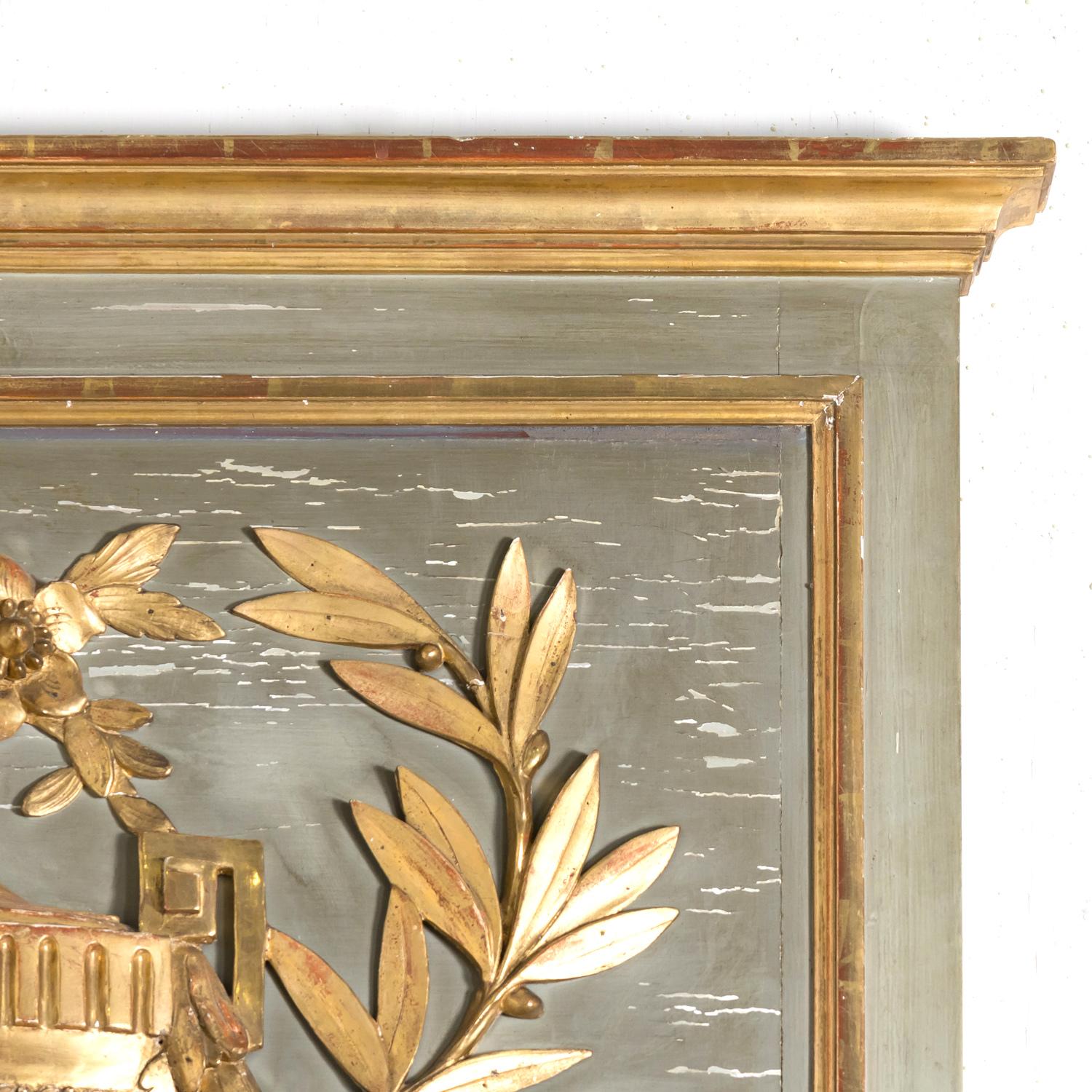 Late 19th Century 19th Century French Louis XVI Style Painted and Parcel Gilt Trumeau Mirror